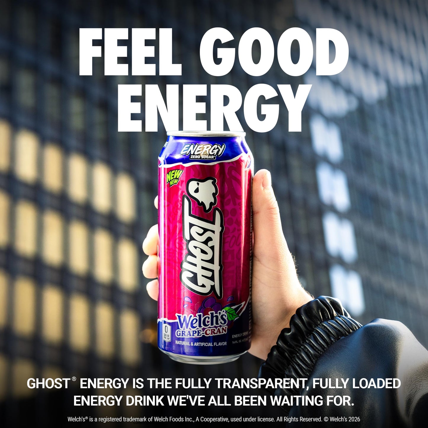 GHOST Energy Drink - 12-Pack, Welch's Grape-Cran, 16oz Cans - Energy & Focus & No Artificial Colors - 200mg of Natural Caffeine, L-Carnitine & Taurine