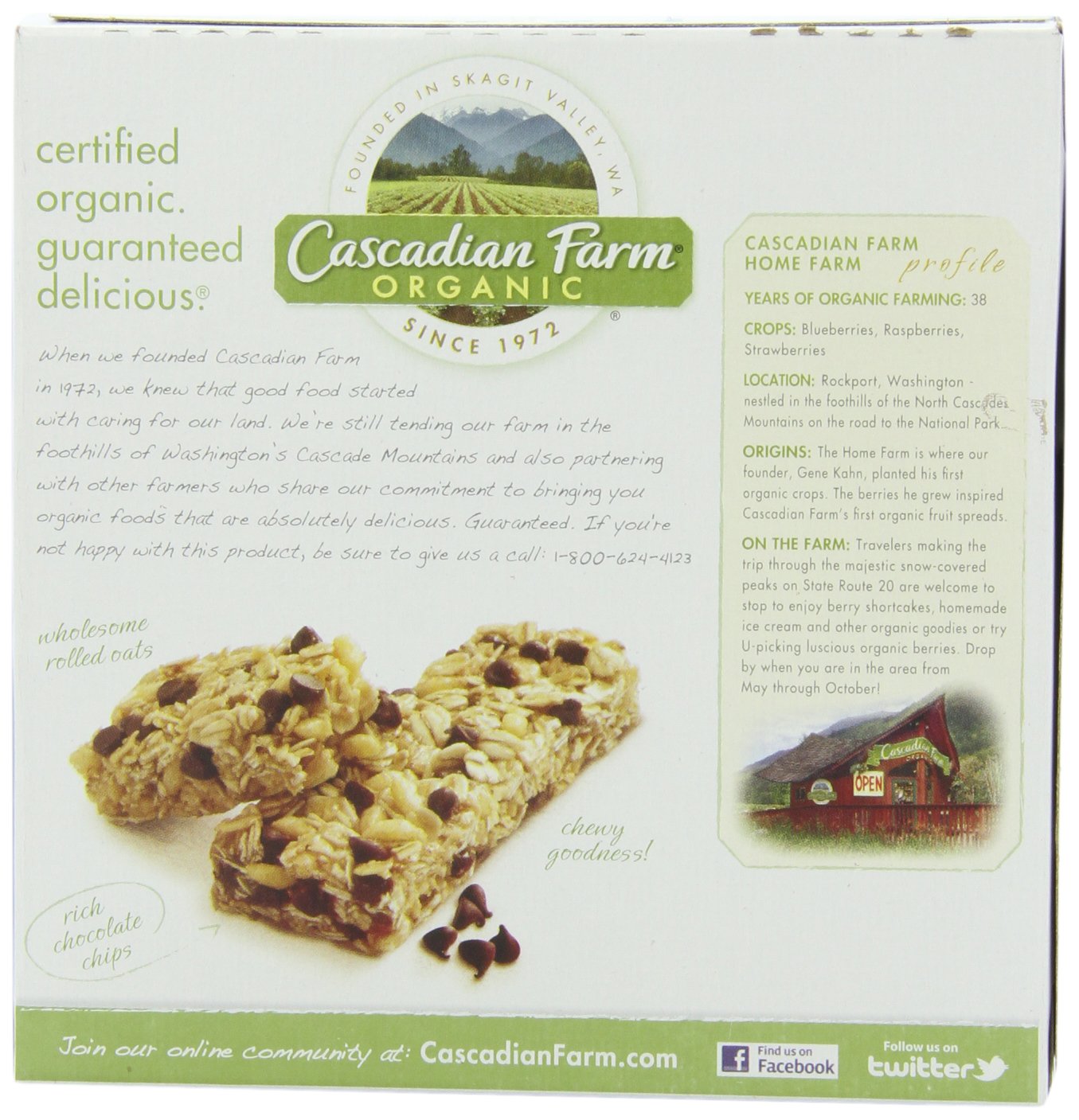 Cascadian Farm Organic Granola Bars, Chocolate Chip Chewy Granola Bars, 6 Bars (Pack of 6)