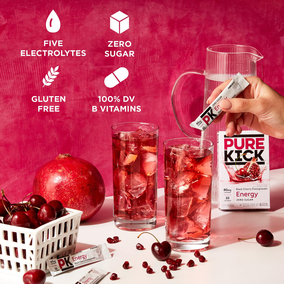 Pure Kick Energy Singles To Go Drink Mix, Black Cherry Pomegranate, 72 Ct