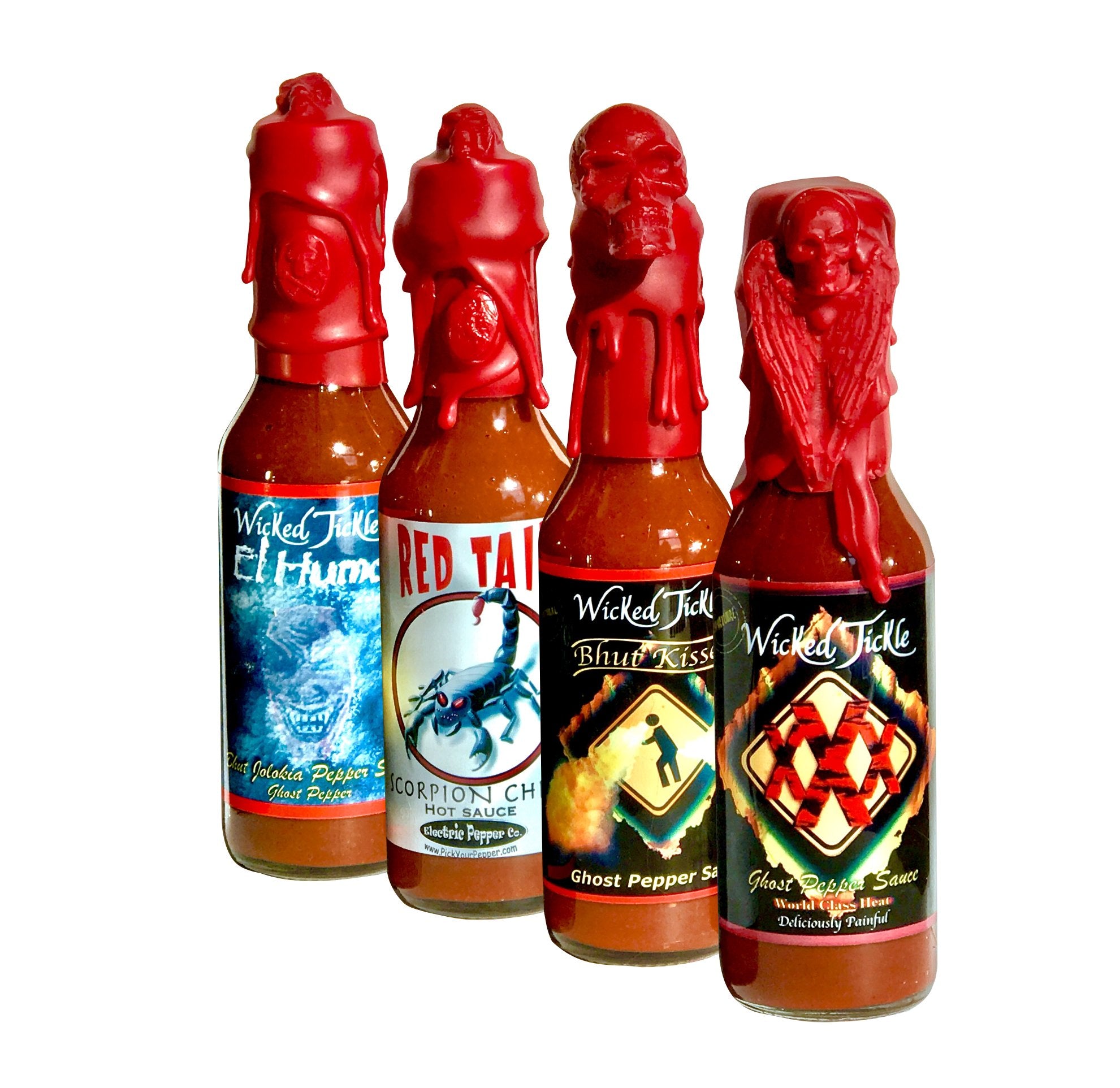 Wicked Tickle Hot Sauce Gift Set, 4 Pack - Ghost & Scorpion Sauces, 5 oz Bottles
