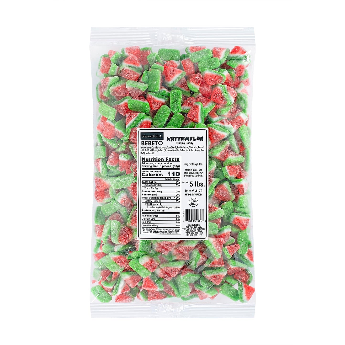 Kervan Candy Bebeto Watermelon Slices - Fruity, Soft, Sweet & Sour Gummy Candy Bulk for Kids, Gift Snacks and Parties - Watermelon Slice Gummies Big
