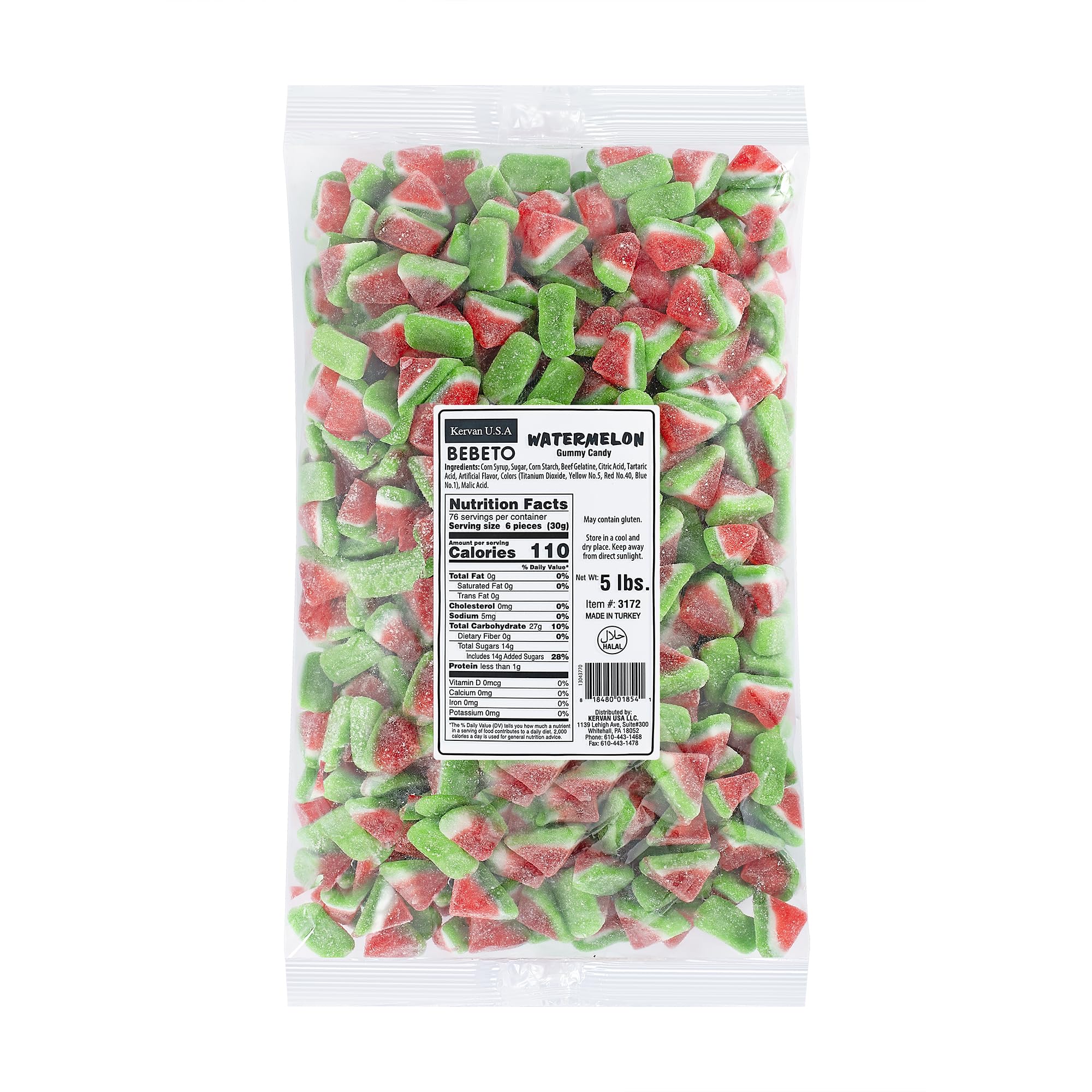 Kervan Candy Bebeto Watermelon Slices - Fruity, Soft, Sweet & Sour Gummy Candy Bulk for Kids, Gift Snacks and Parties - Watermelon Slice Gummies Big