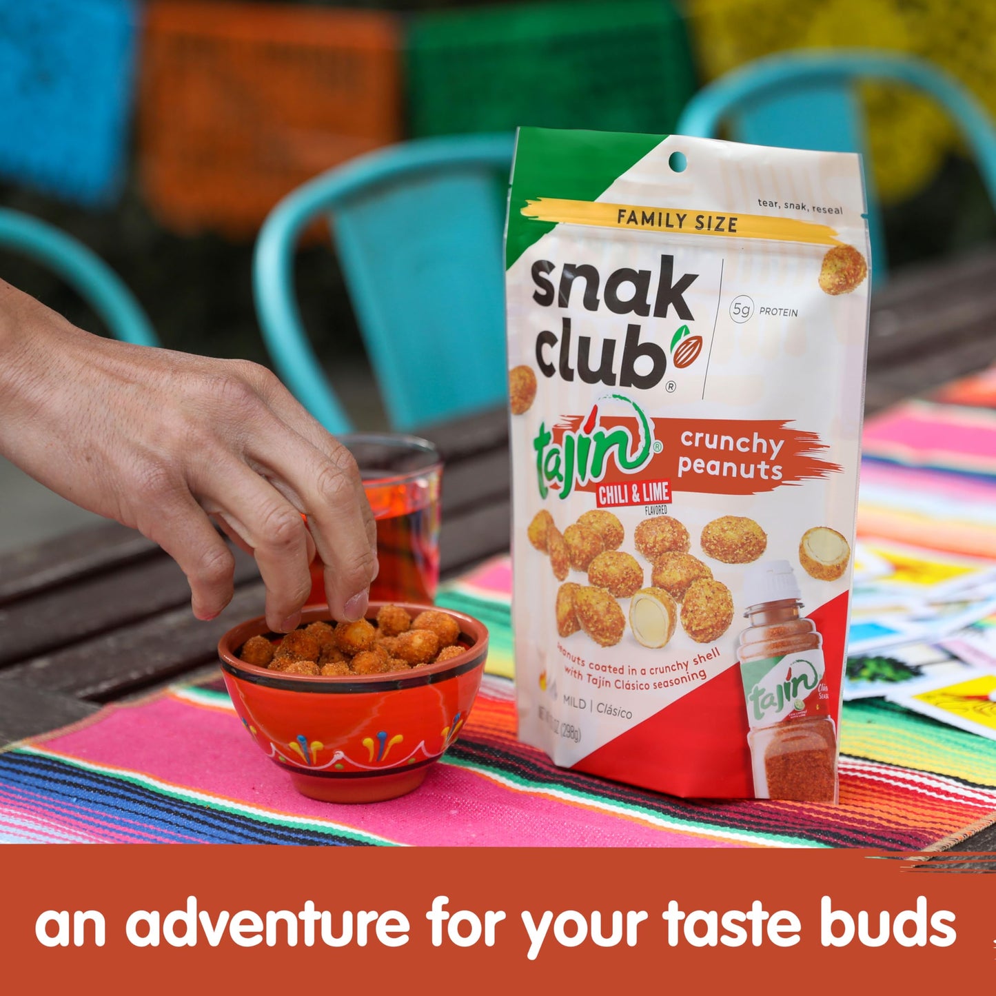 Snak Club Tajin Crunchy Peanuts, Nuts with Chili and Lime Seasoning, Mild, 10.5 oz Resealable Bag