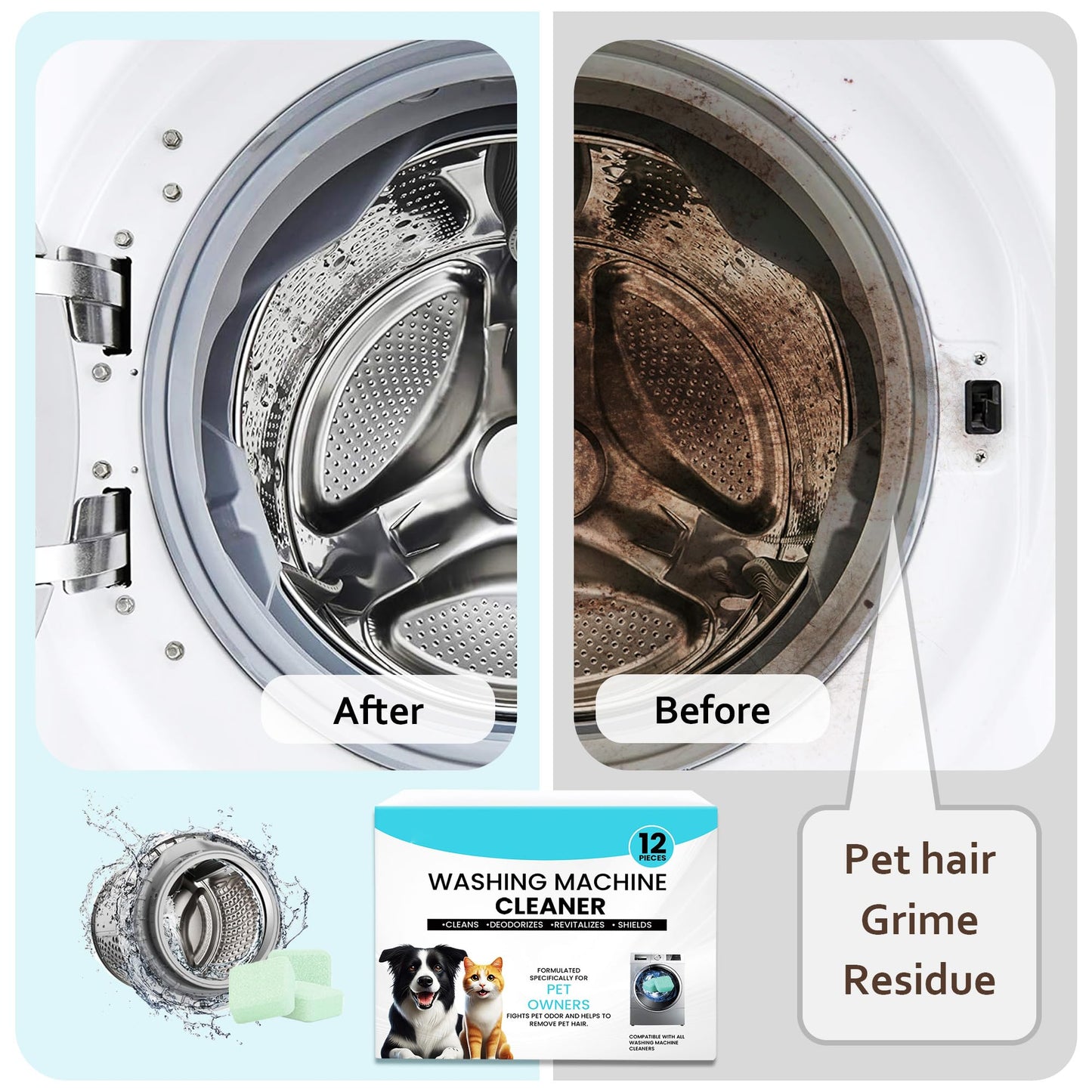 Washer Machine Cleaner Tablets-36Pack-18 Month Supply,Formulated for Pet Owners Washing Machine Cleaner,Compatible with HE,Easily pet hair remover