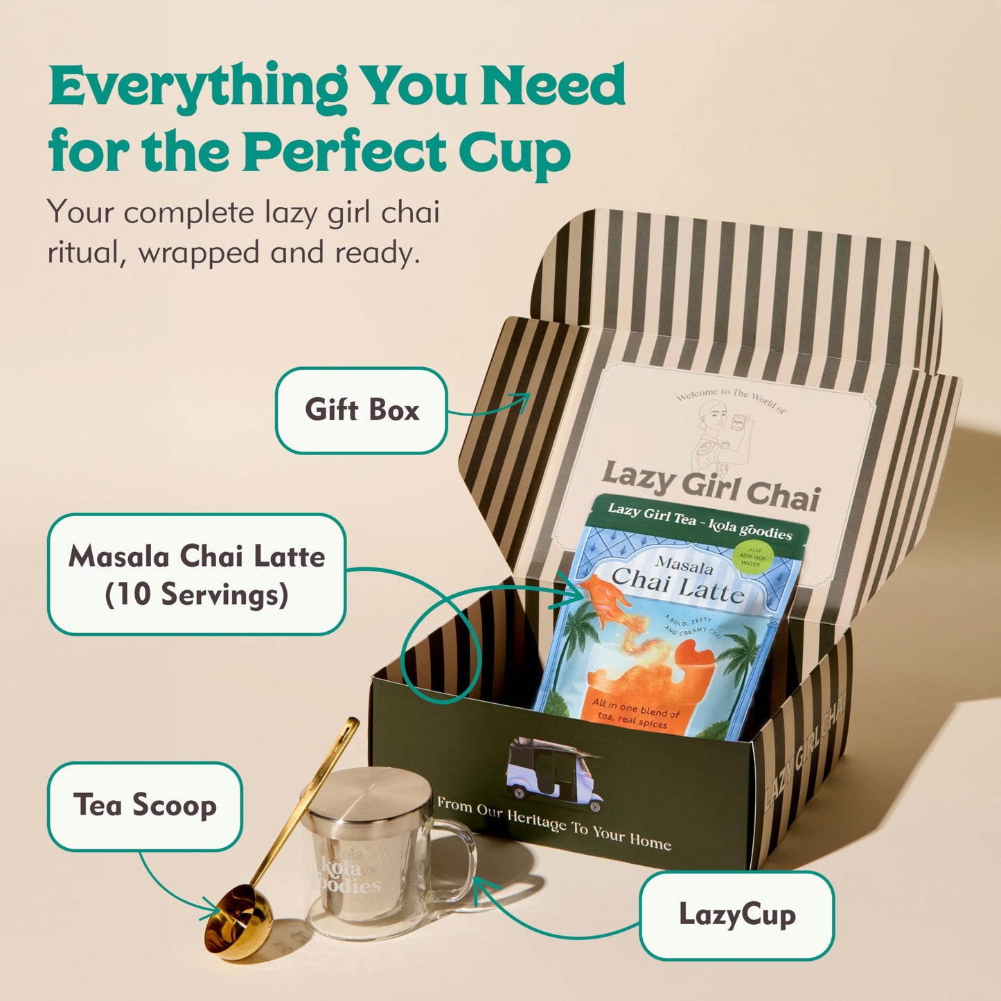 Masala Chai Latte Gift Box - 15 Servings - Spiced Ceylon Black Tea Blend with Whole Milk - Scoopable Chai Latte Mix - No Refined Sugar - Cozy Tea