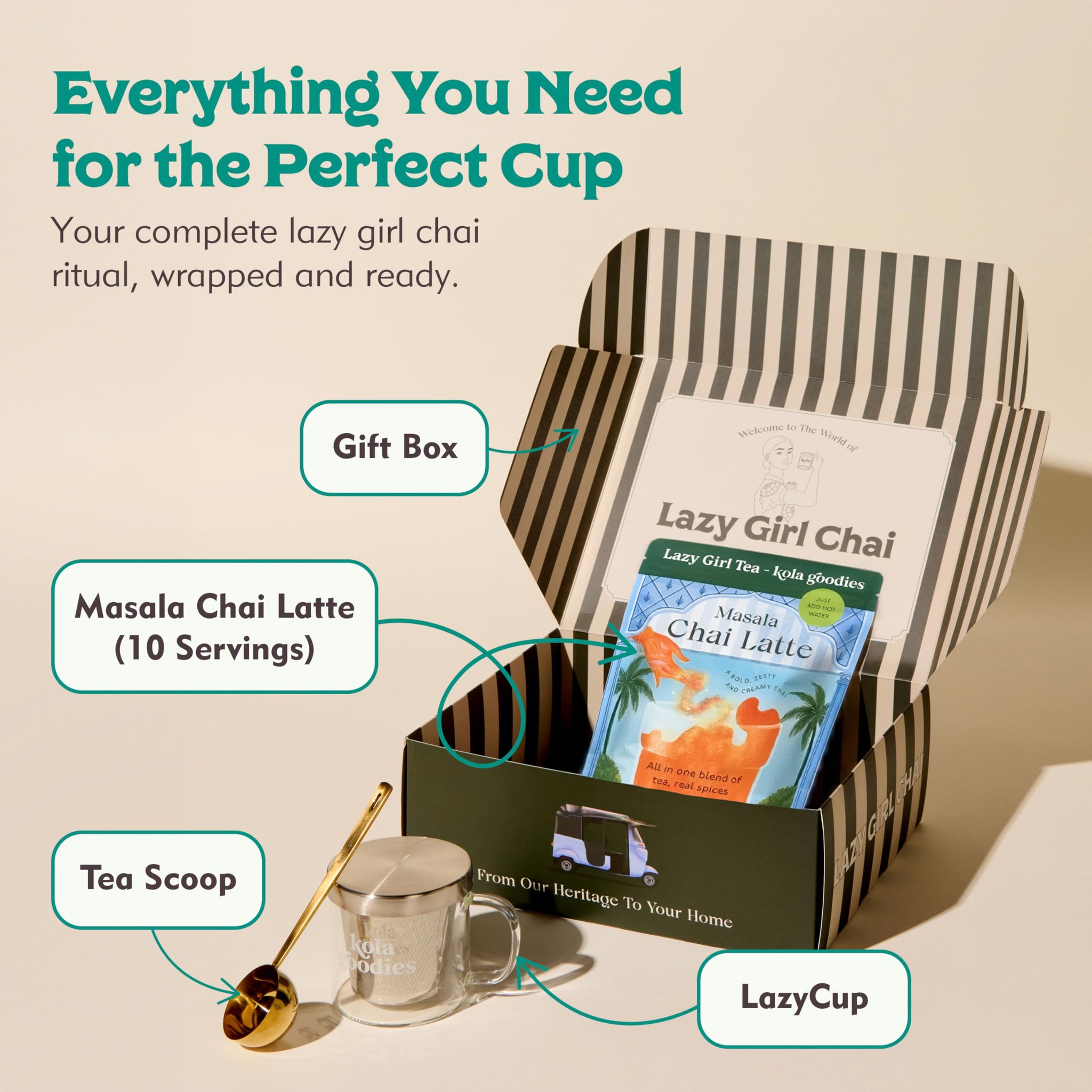 Masala Chai Latte Gift Box - 15 Servings - Spiced Ceylon Black Tea Blend with Whole Milk - Scoopable Chai Latte Mix - No Refined Sugar - Cozy Tea
