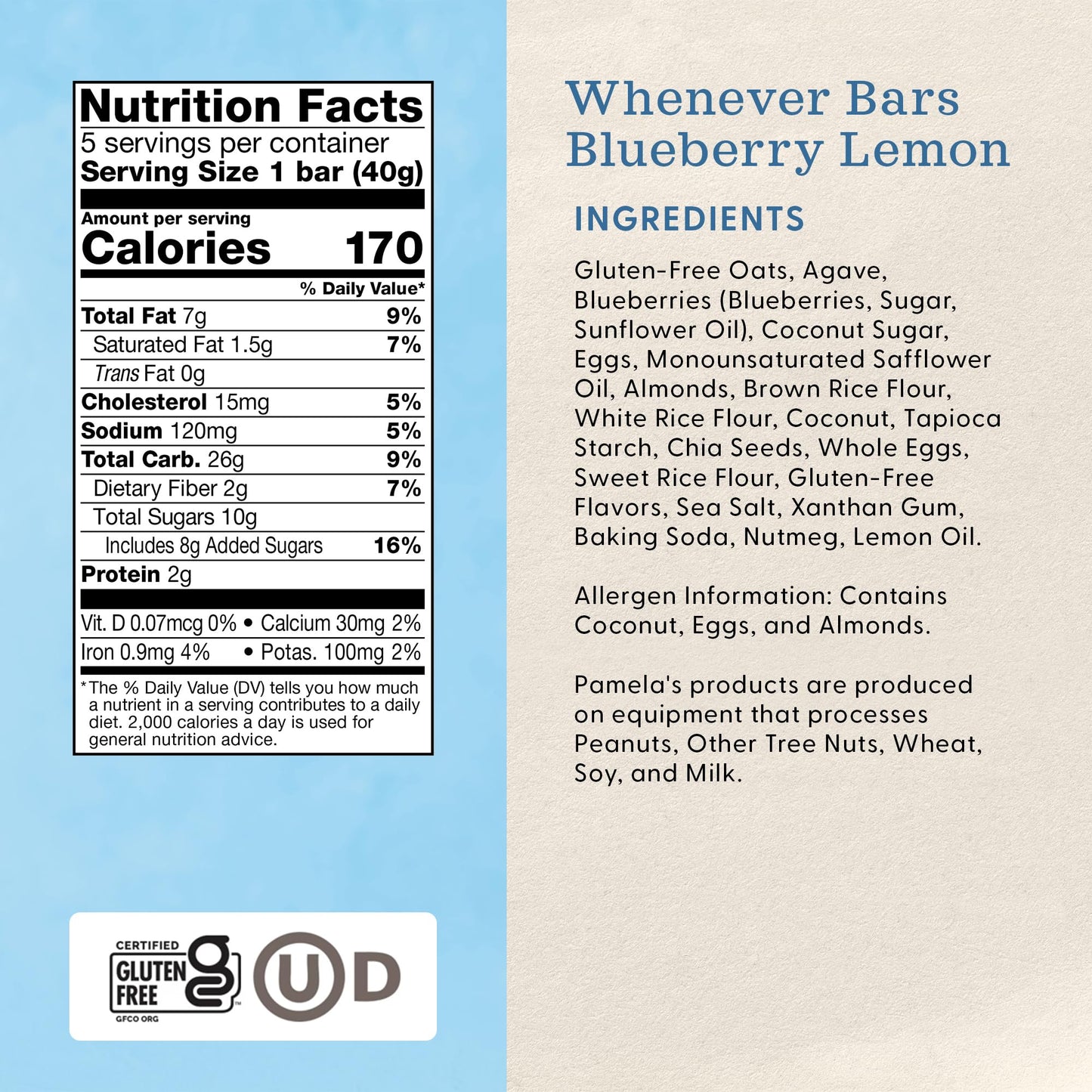 Pamela's Products Gluten Free Whenever Bars, Oat Chocolate Chip Coconut, 7.05 Oz, 5 Count, Pack of 6