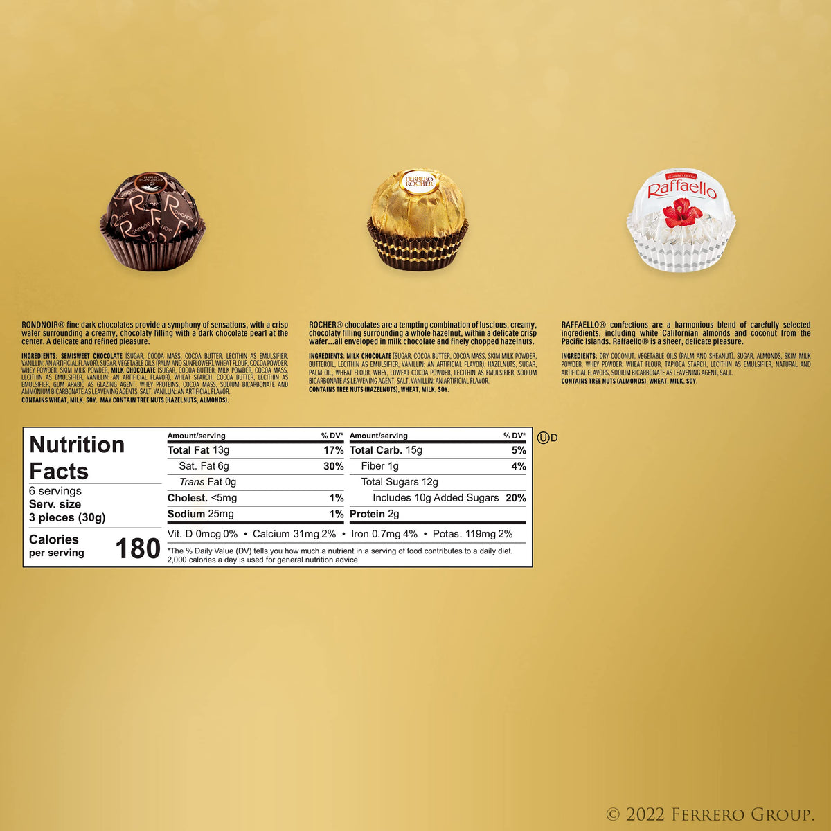 Ferrero Collection Premium Gourmet Assorted Hazelnut Milk Chocolate, Dark Chocolate and Coconut, 6.8 oz, 18 Count
