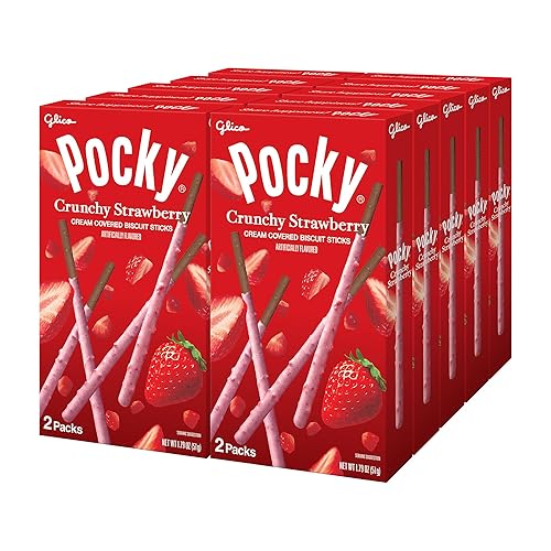 GLICO Pocky Crunchy Strawberry Covered Chocolate Biscuit Sticks 1.79 oz