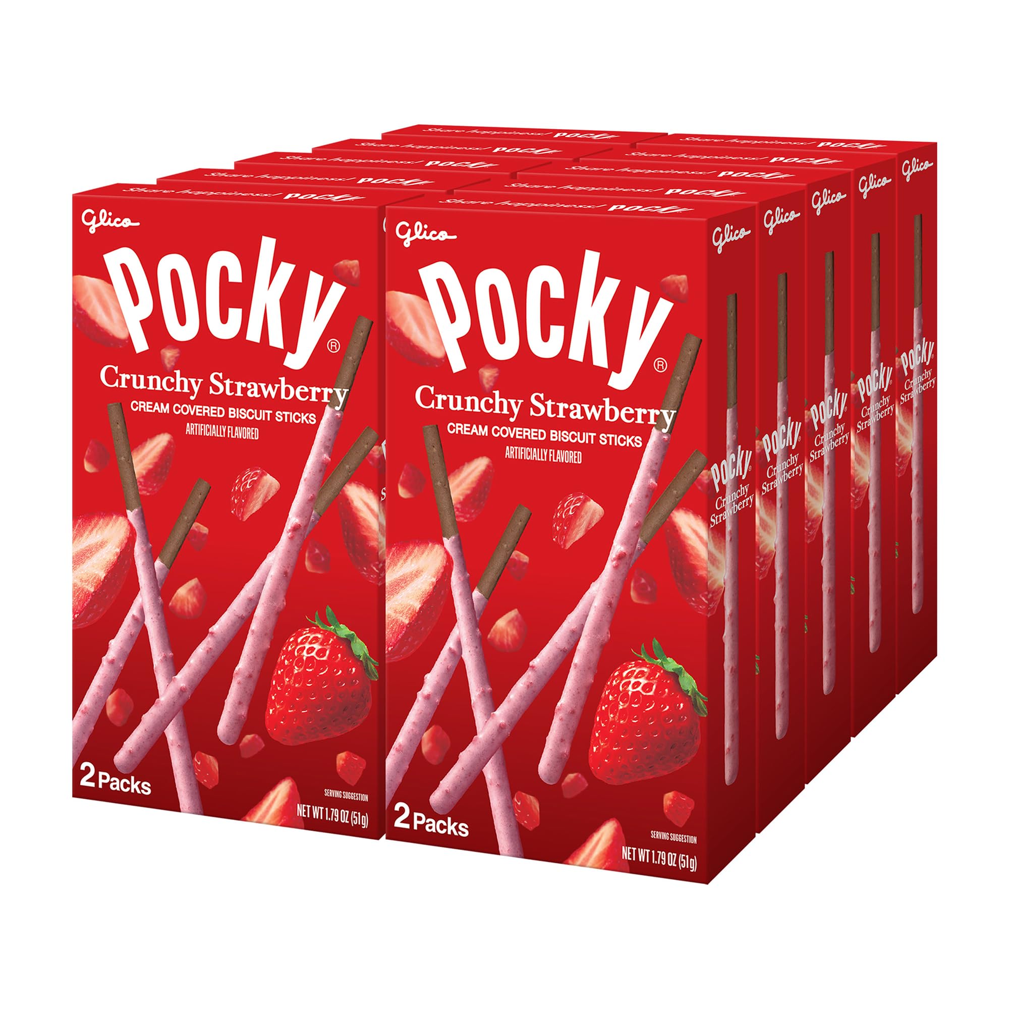 GLICO Pocky Crunchy Strawberry Covered Chocolate Biscuit Sticks 1.79 oz