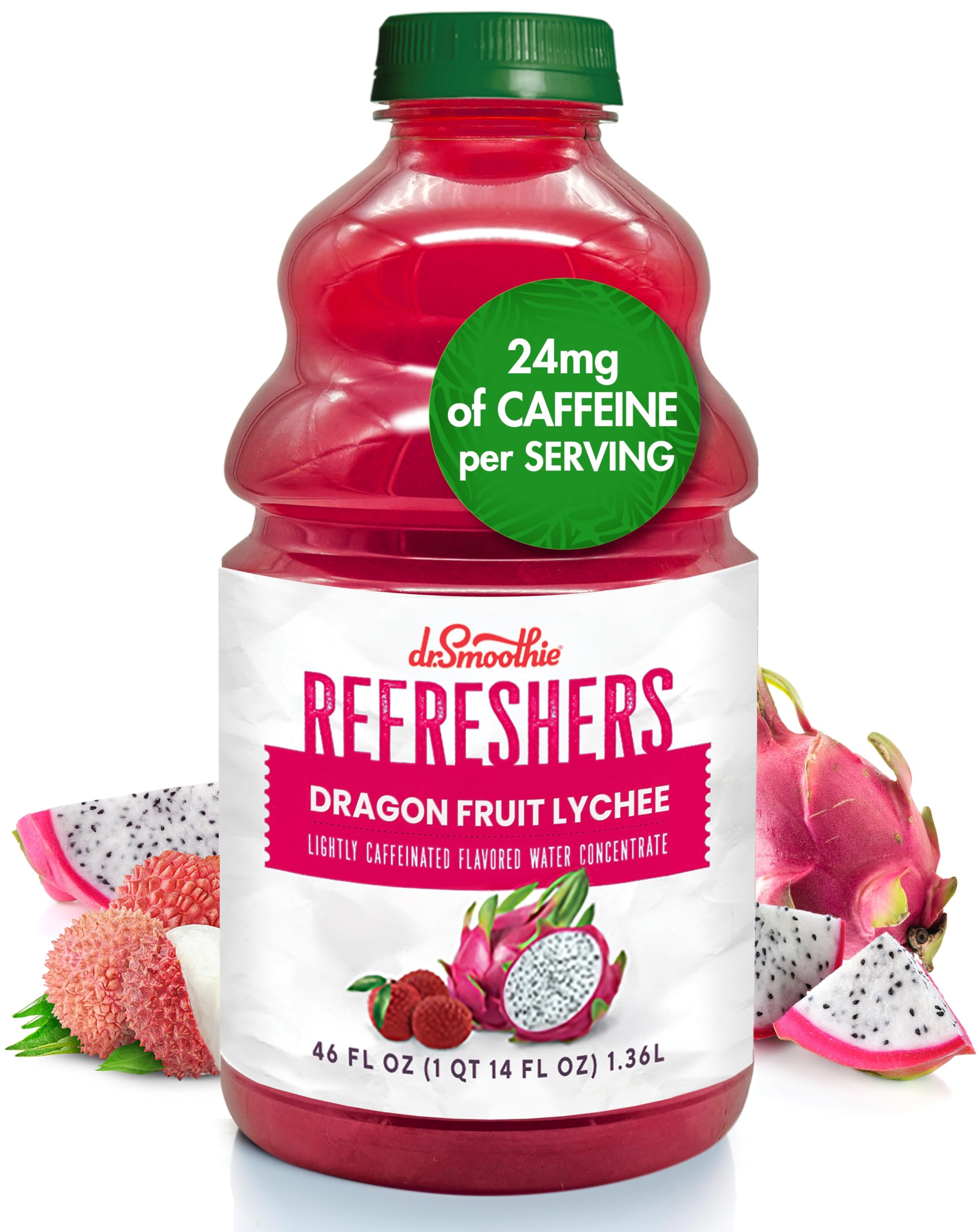 Dr. Smoothie Refreshers Dragon Fruit Lychee - Made with Real Fruit Juice - Drink Concentrate, No Artificial Colors, Shelf-Stable - Lightly Caffeinated