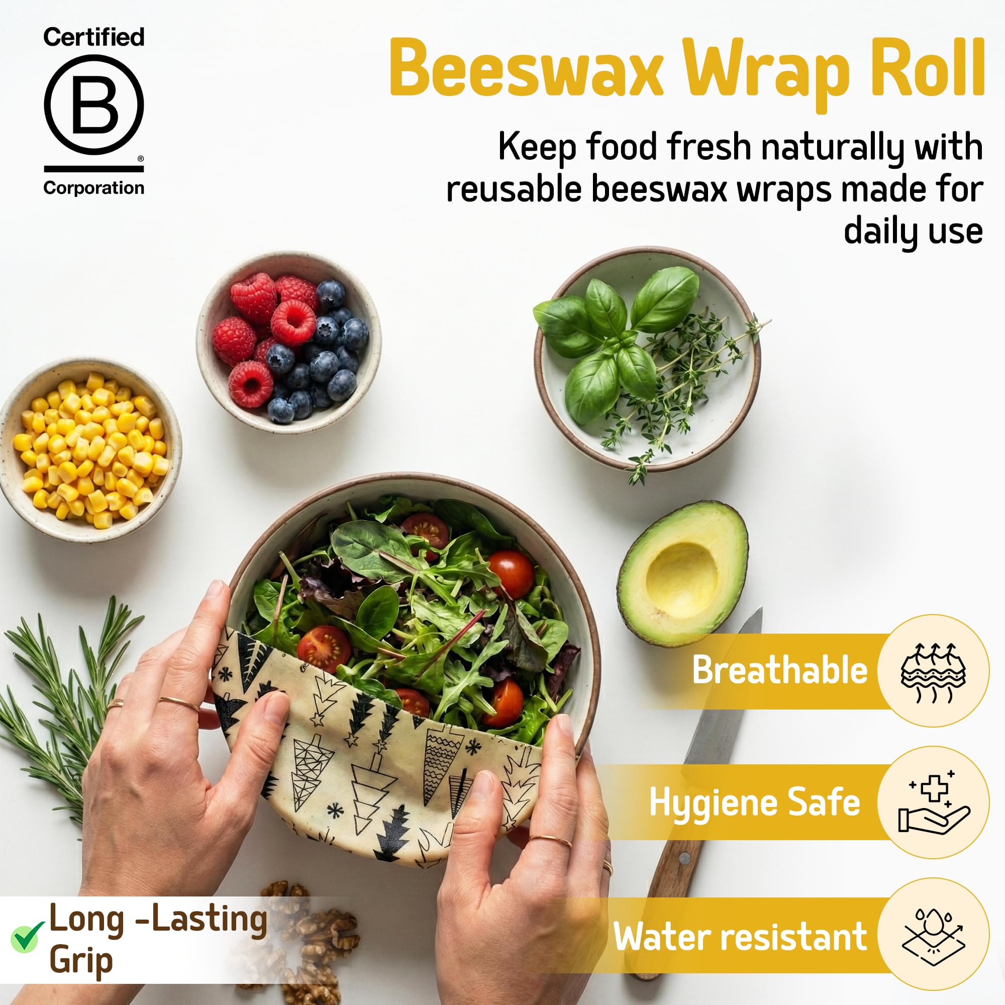 SUPERBEE Reusable Beeswax Wraps for Food - XL Beeswax Wrap Roll (35x13"), Bees Wrap Paper for Wrapping Cheese, Veggies, Sandwiches & Bowl Covers