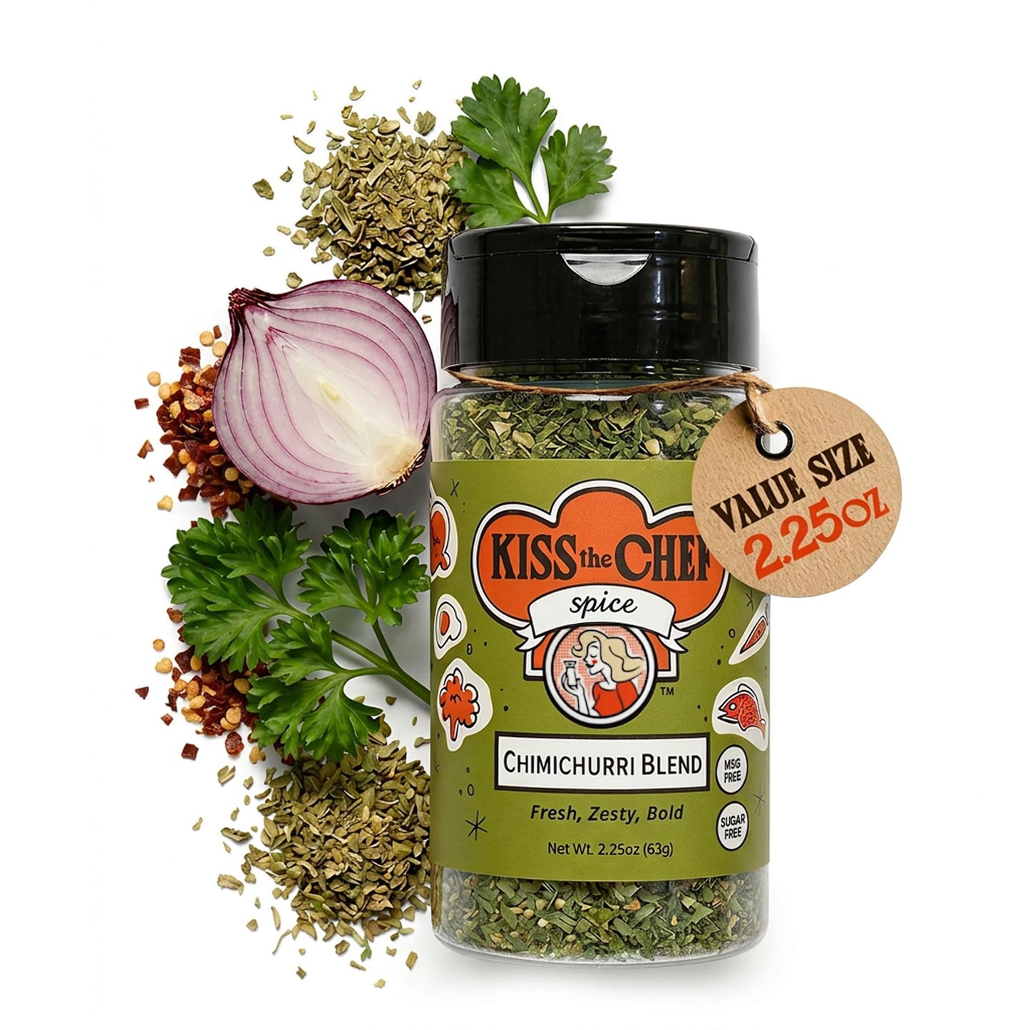Kiss the Chef Chimichurri Sauce Mix & Blend, 2.25 oz - Authentic Argentinian Chimichurri Seasoning & Dry Rub - Herb & Garlic Spice Blend - Gluten