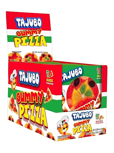 TAJUBO Gummy Pizza Candy, Fruity Flavor, 5 Slices per Pack, 2.26 oz, (Pack of 24 Units)