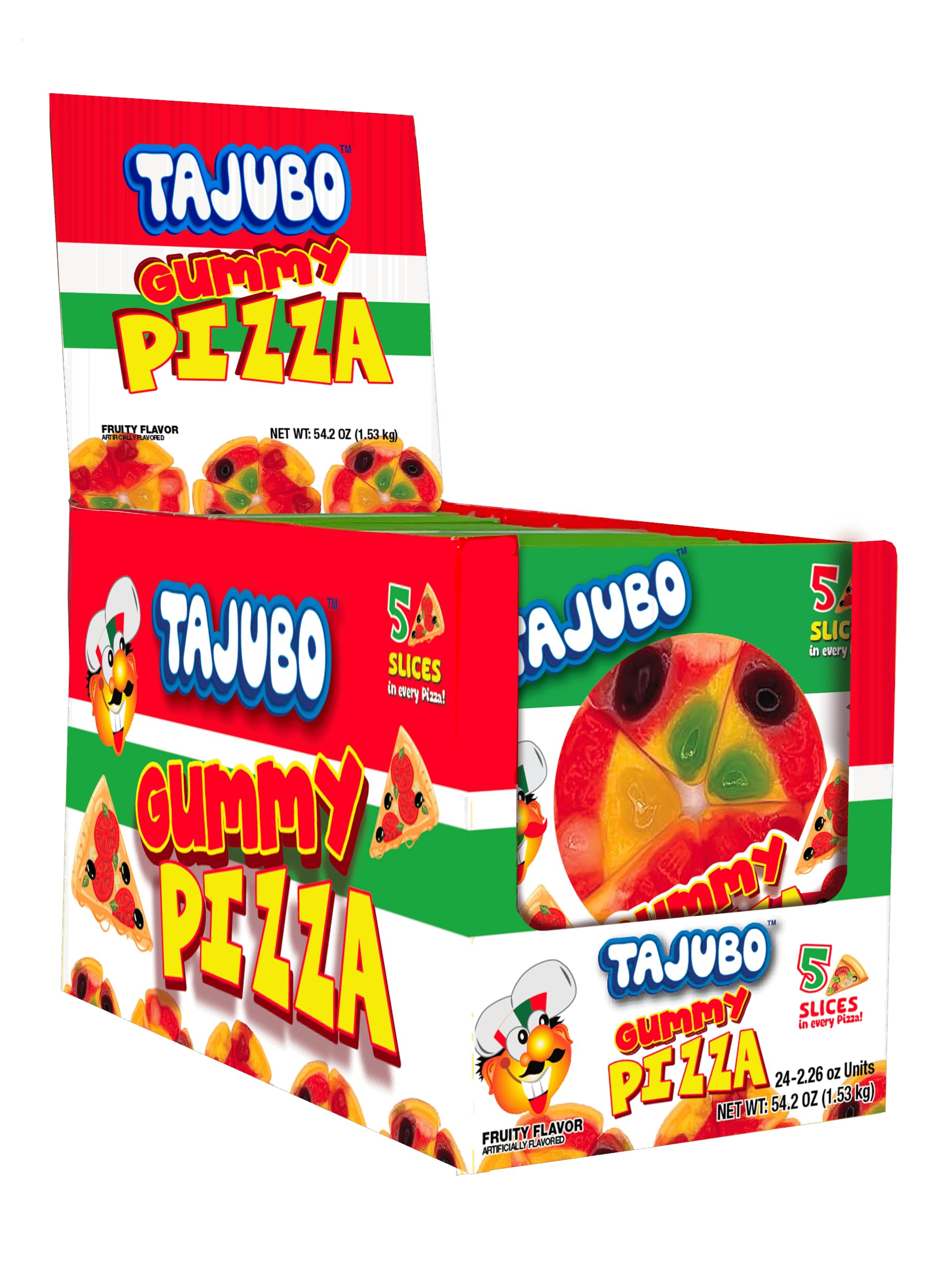 TAJUBO Gummy Pizza Candy, Fruity Flavor, 5 Slices per Pack, 2.26 oz, (Pack of 24 Units)