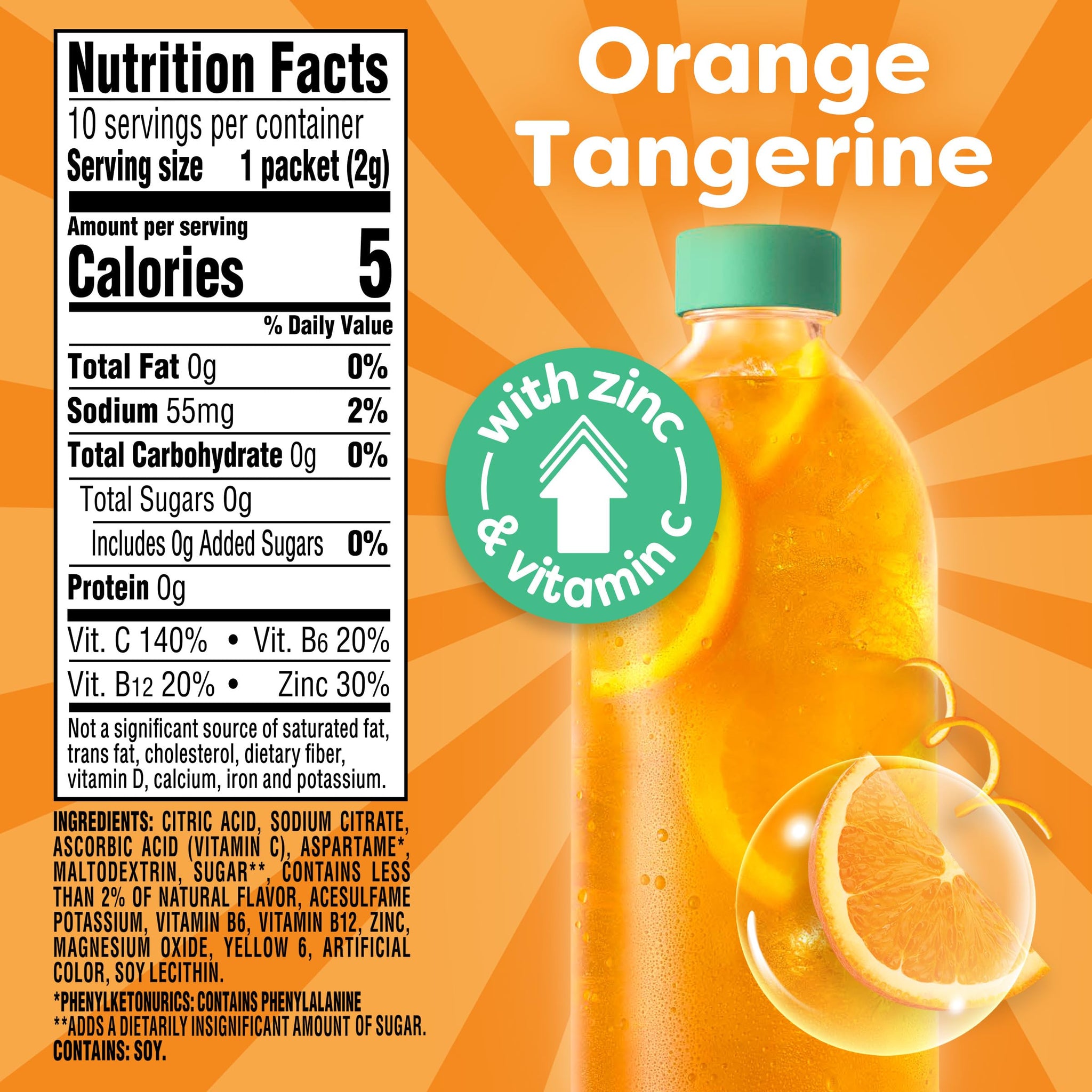 Crystal Light Immunity Support Orange Tangerine natural flavor with other natural flavor Powdered Drink Mix, .07 oz Packets, 10 per Box