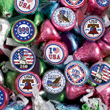 250th Anniversary Party Kiss Stickers - US 1776-2026 250 Years Birthday Freedom Label Stickers Round Mini Chocolate Candy Wrappers - 4th of July Party