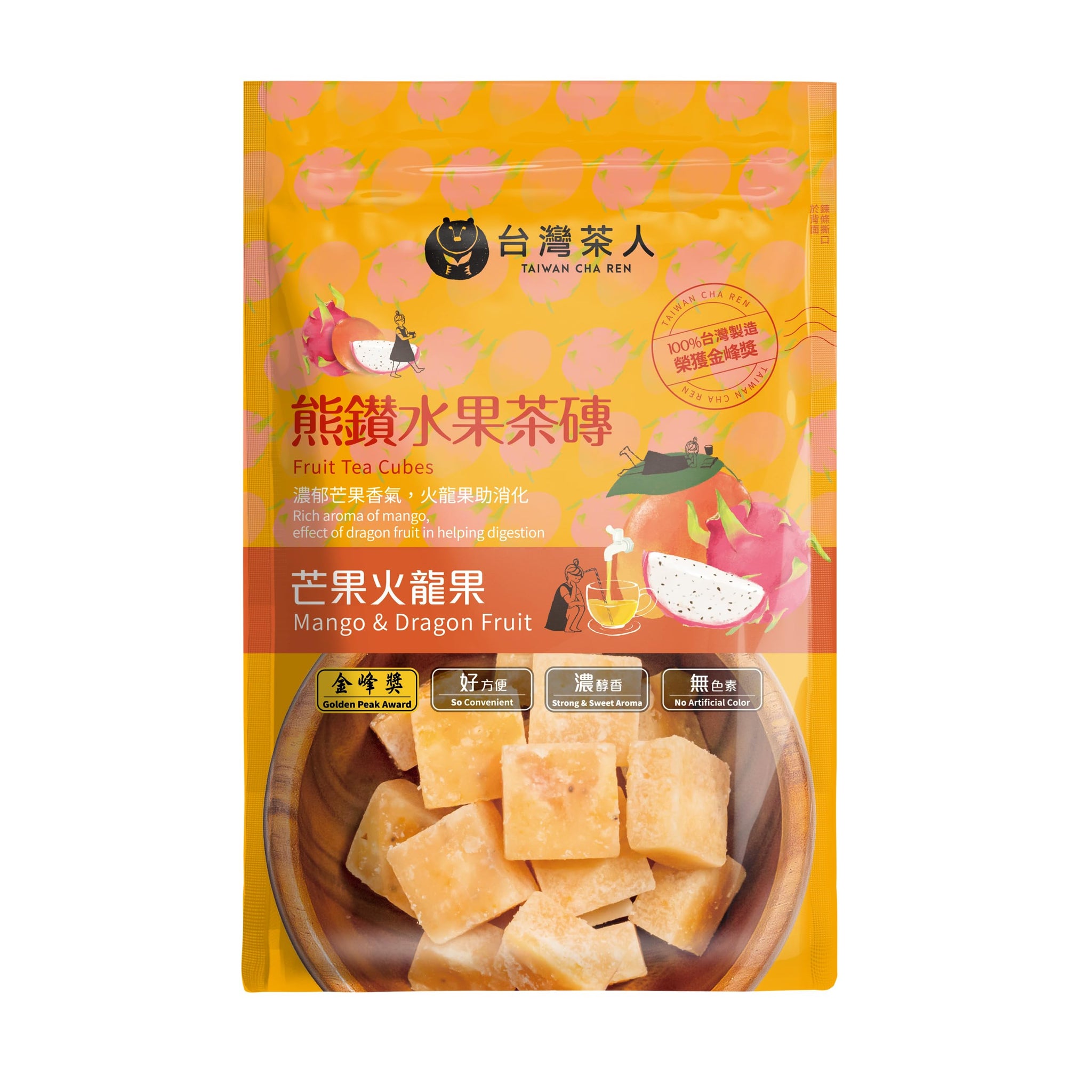 Cha Ren Fruit Tea Cubes - Mango and Dragon Flavor Drinks, Bagless, 4.9Oz / 140g