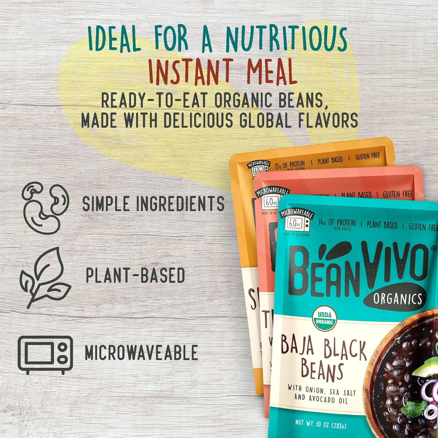 BeanVIVO - Variety 6 Pack (10 oz each) - Organic Baja Black Beans, Three Bean Vegan Chili, BBQ Pinto Beans - Seasoned & Ready to Eat, Plant Protein