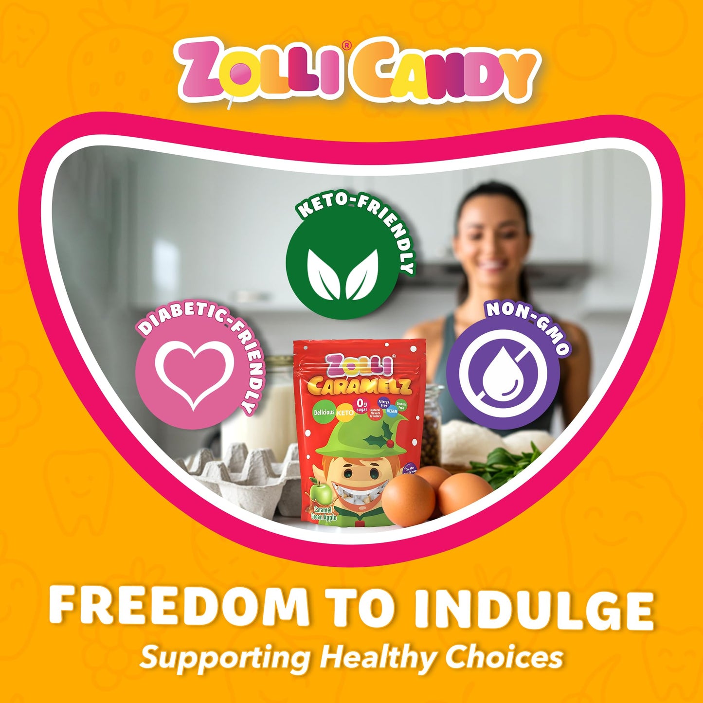 Zolli Caramelz Sugar-Free Candy - Creamy, Chewy, Dye-Free, Keto & Diabetic-Friendly Healthy Candy, Dentist-Approved Treats for Kids (Caramel Green