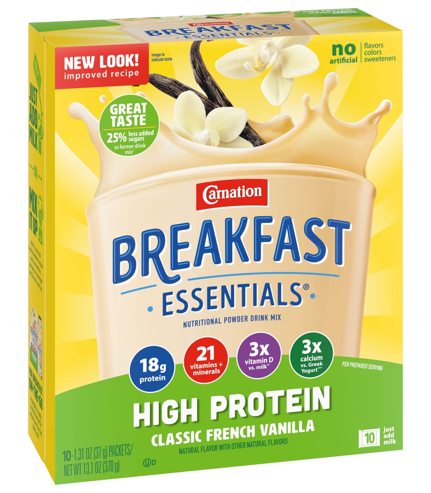 Carnation Breakfast Essentials High Protein Nutritional Powder Drink Mix Packets Vanilla, 13.1 Ounce (Pack of 2)
