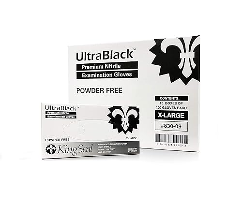 KingSeal UltraBlack X-LARGE Textured Medical Grade Nitrile Gloves, Black, Powder Free, 4 Mils - 4 Boxes of 100 Gloves by Weight (400 Count)