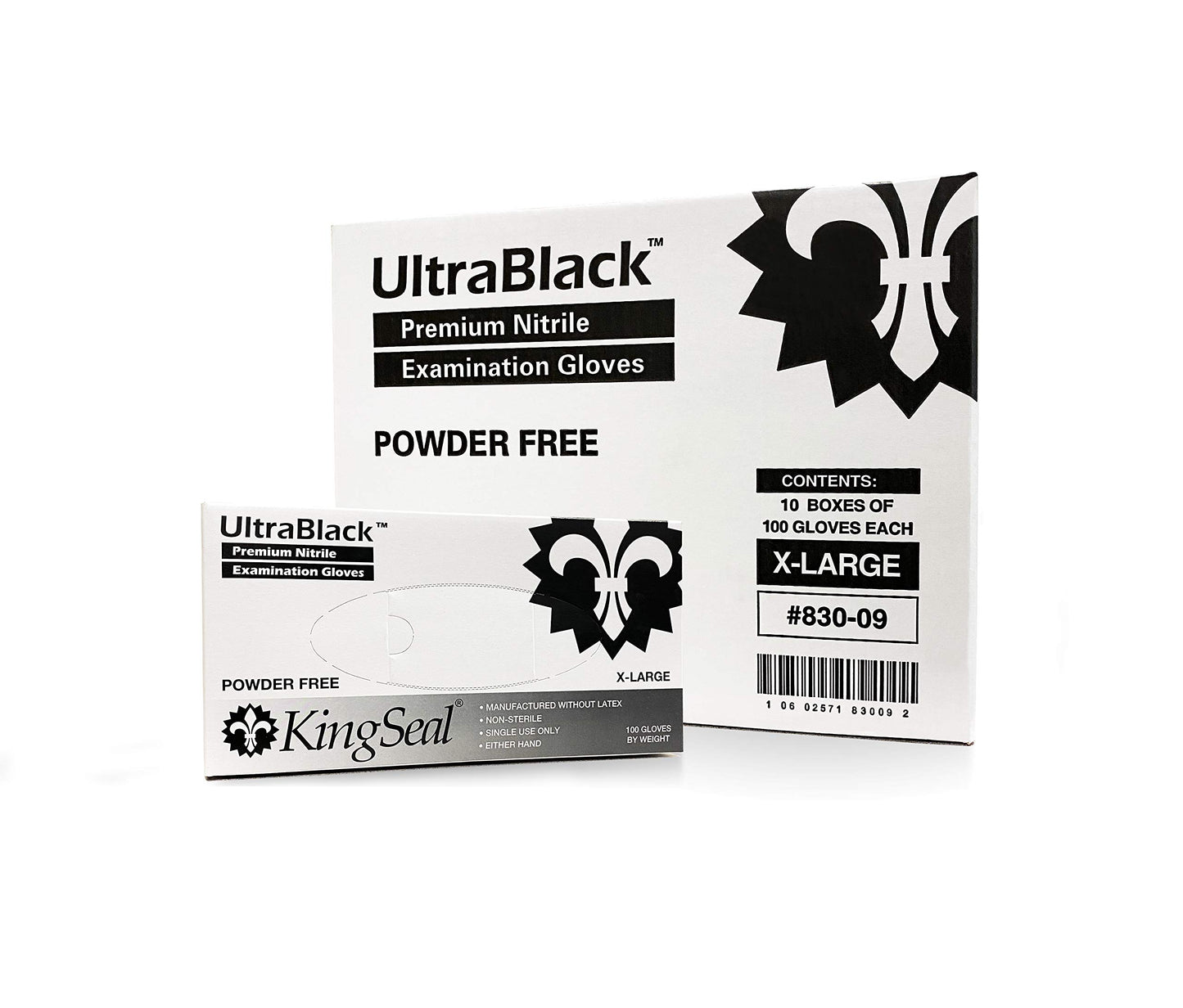 KingSeal UltraBlack X-LARGE Textured Medical Grade Nitrile Gloves, Black, Powder Free, 4 Mils - 4 Boxes of 100 Gloves by Weight (400 Count)