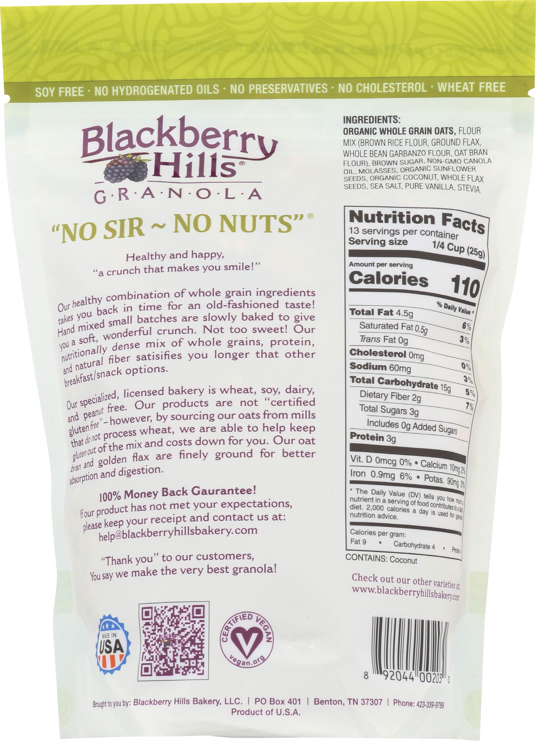 BLACKBERRY HILLS BAKERY No Nuts Granola, 14 OZ