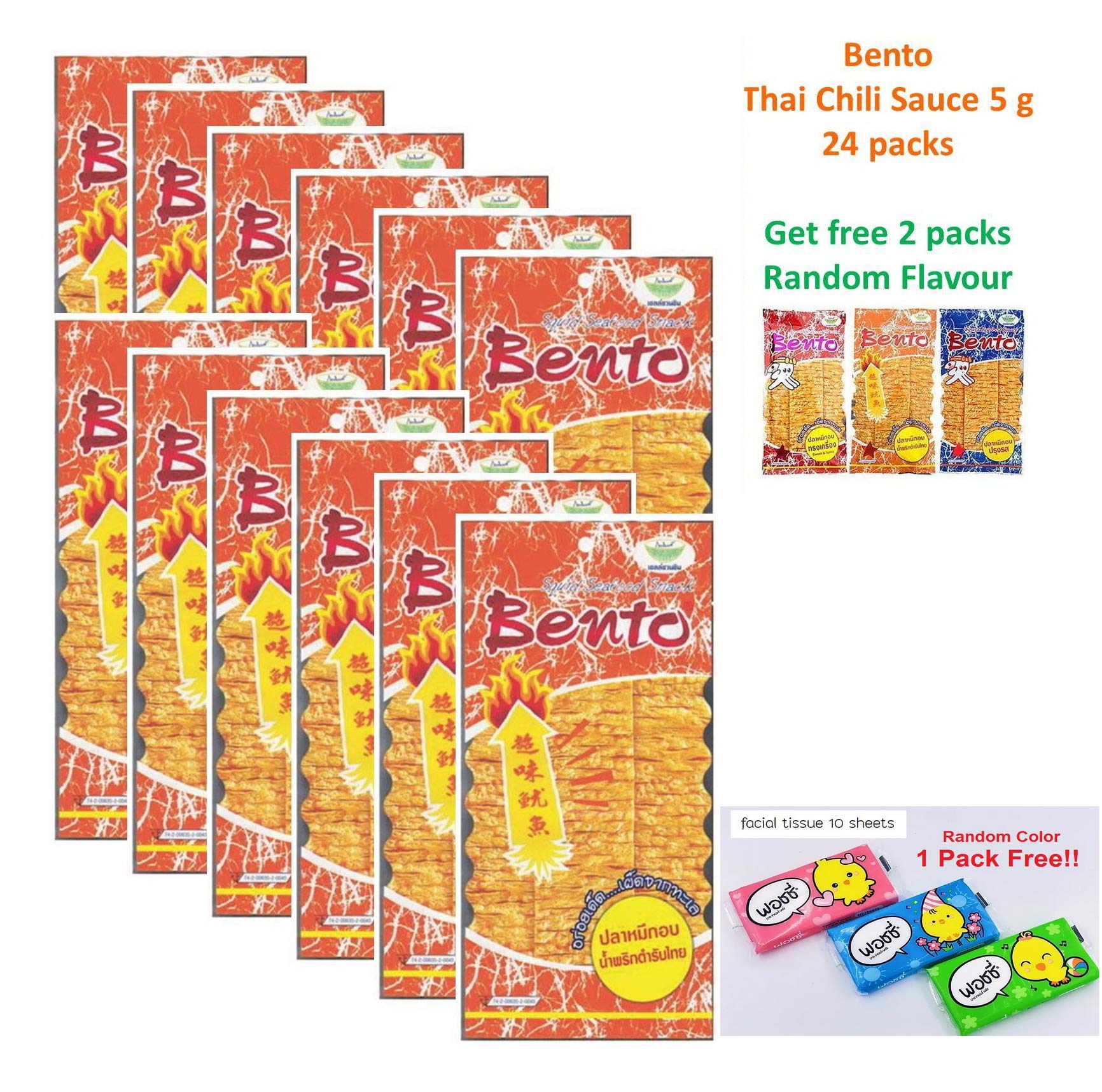 Bento Bake Seasoned Squid & Surimi Seafood Thai Snack Choose from 3 Flavors 5 gram (Pack of 24)