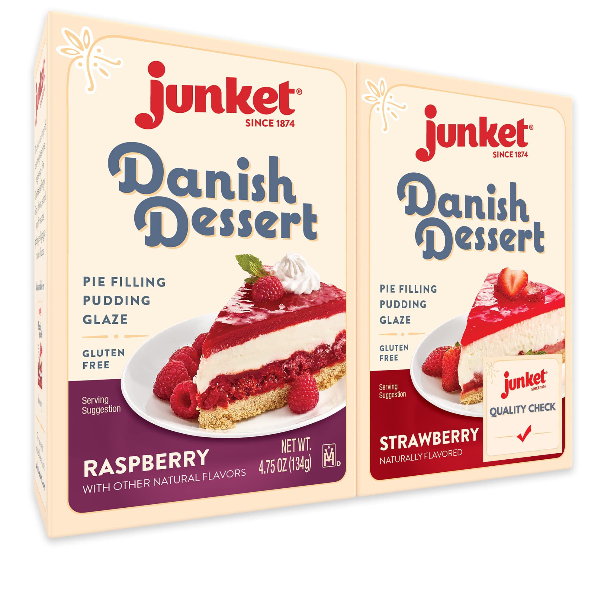 Junket Danish Dessert Raspberry and Strawberry Mix - for Pie Filling, Cheesecake Topping, Sauces, Puddings, and Glazes. Add Water, Heat 60 Seconds