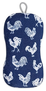 MÜkitchen Premuim Sponge for Dishes and Household Cleaning | Microfiber Print and Non-Scratch Scrub Pad (Blue Rooster)