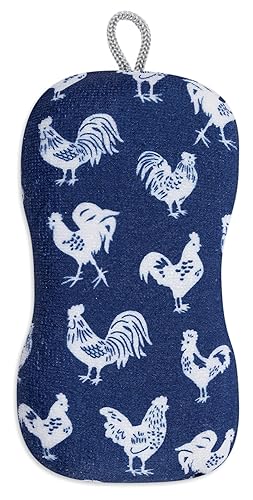 MÜkitchen Premuim Sponge for Dishes and Household Cleaning | Microfiber Print and Non-Scratch Scrub Pad (Blue Rooster)