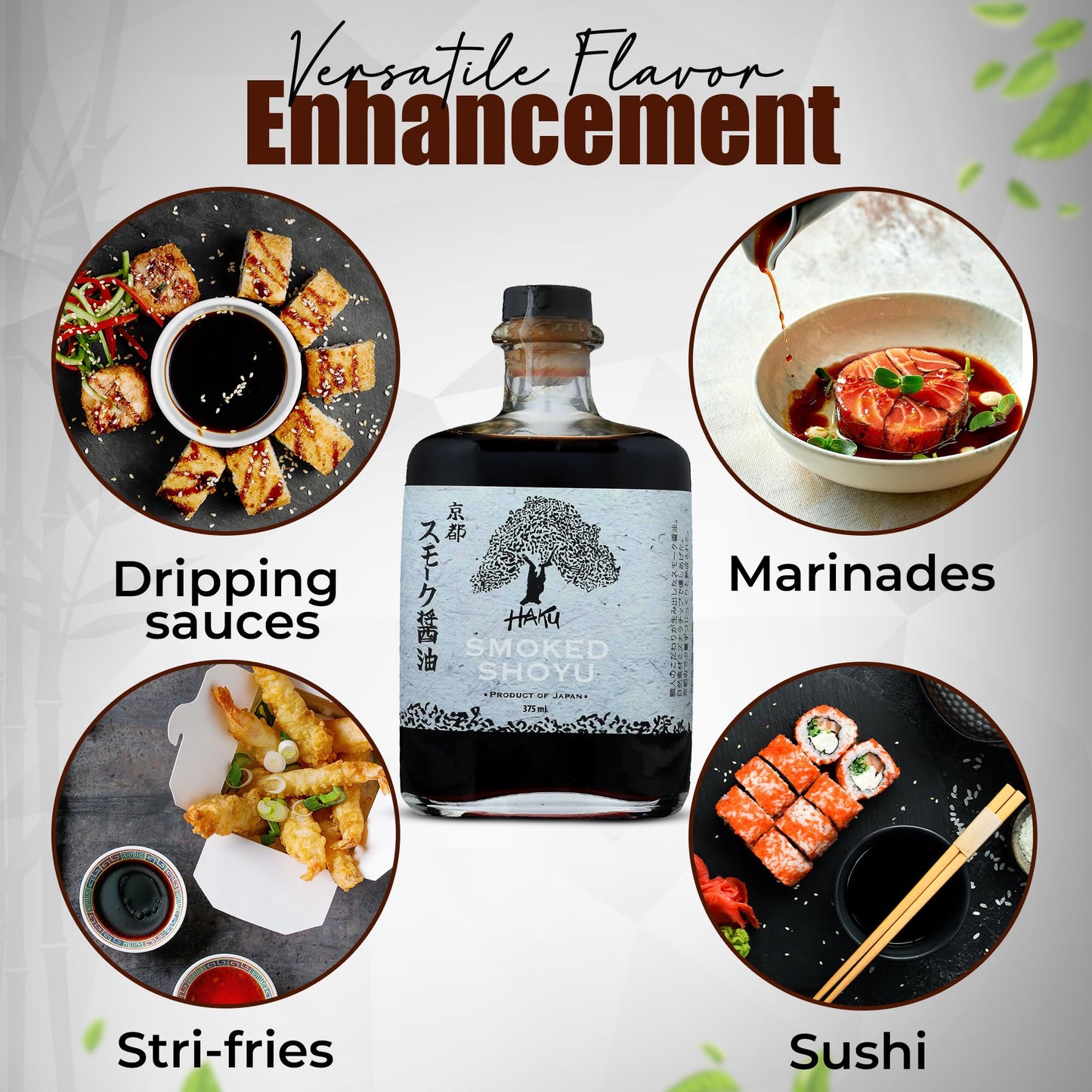 HAKU Smoked Shoyu Soy Sauce (375 ml) - Authentic Japanese Artisanal Umami Seasoning Sauce with Unique Smoky Flavor - Traditional Gourmet Dip Sauce