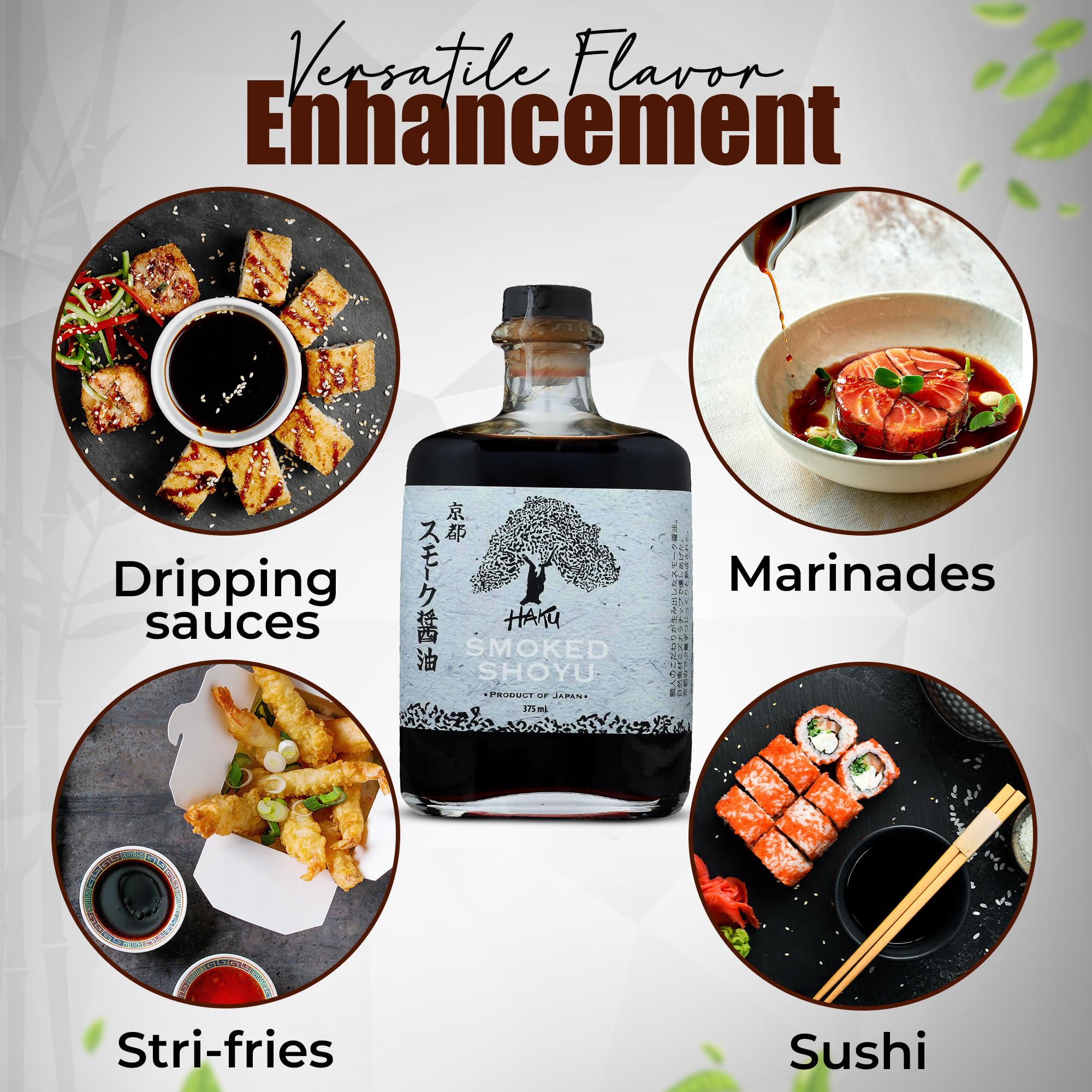 HAKU Smoked Shoyu Soy Sauce (375 ml) - Authentic Japanese Artisanal Umami Seasoning Sauce with Unique Smoky Flavor - Traditional Gourmet Dip Sauce