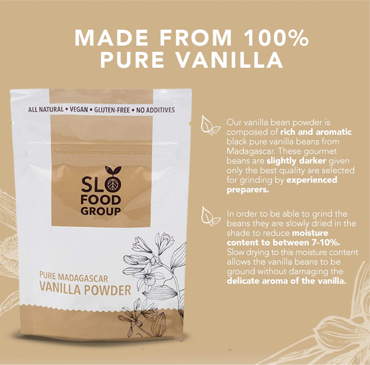 Slofoodgroup - Madagascar Vanilla Bean Powder - [ 16 oz.] - Made from Premium Whole Ground Grade A Vanilla Beans from Madagascar - For Cooking