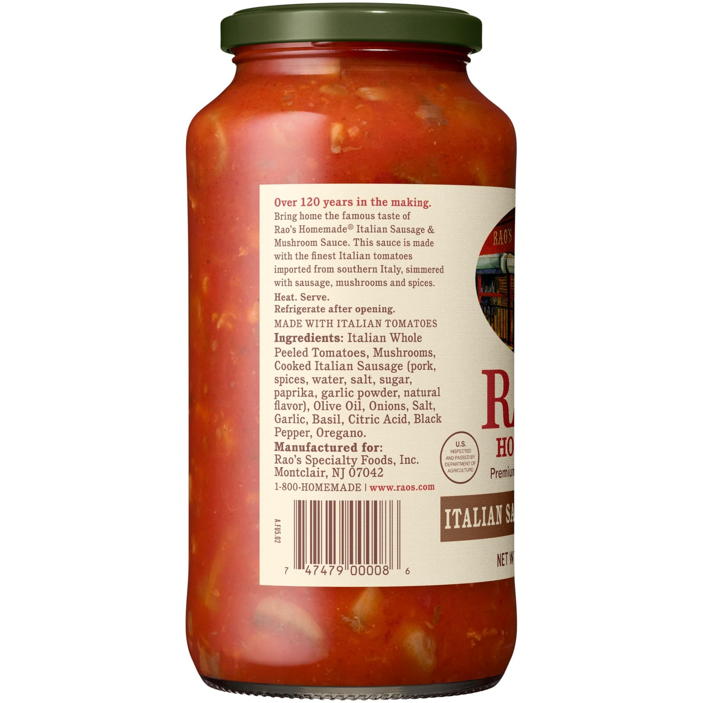 Rao's Homemade Sausage & Mushroom Sauce Made with Italian Tomatoes, 24 oz