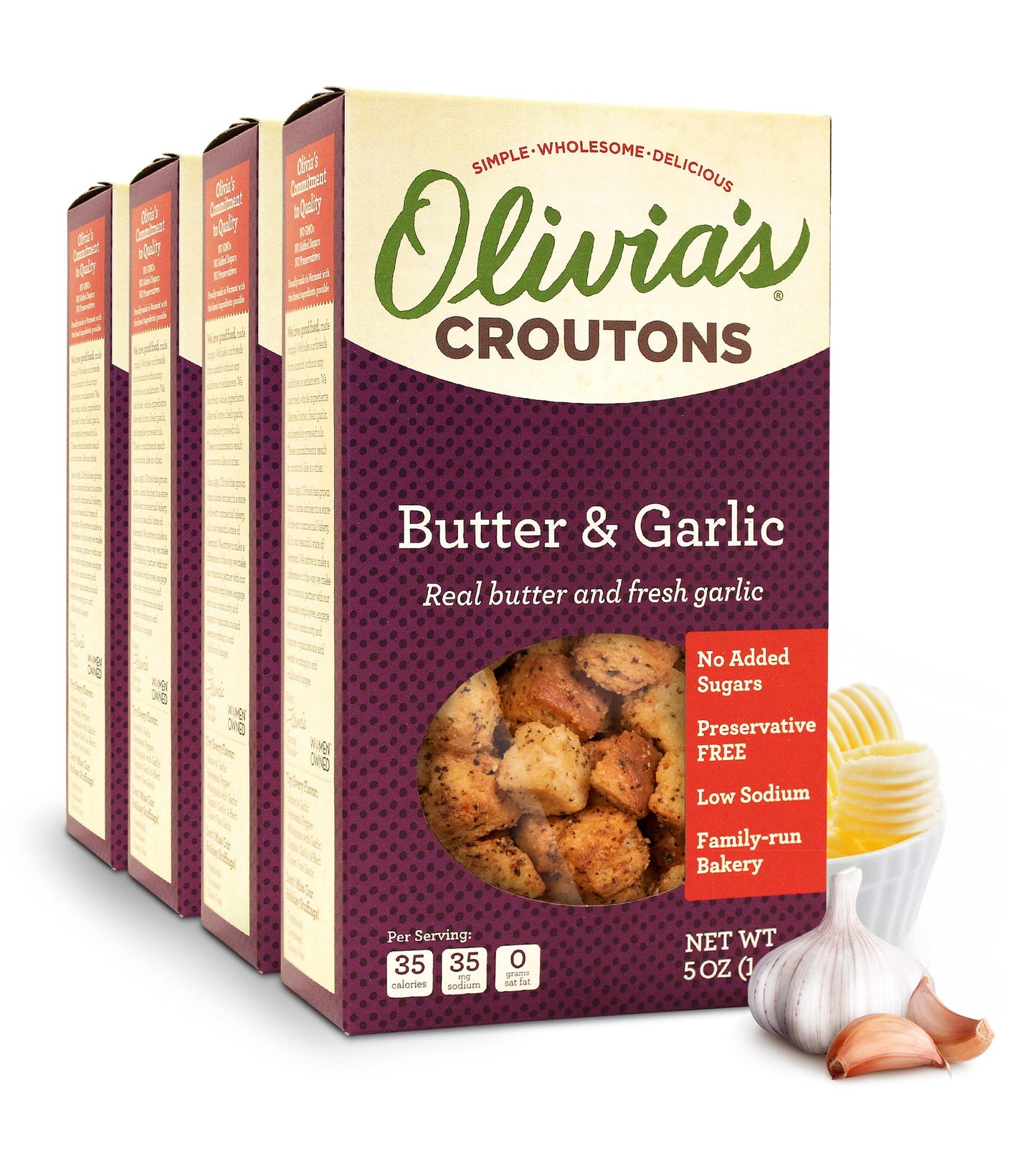 Olivia's Croutons Butter and Garlic Croutons for Salad, Soups & Stuffing - Made with Real Butter & Garlic - 5 ounce (Pack of 4)