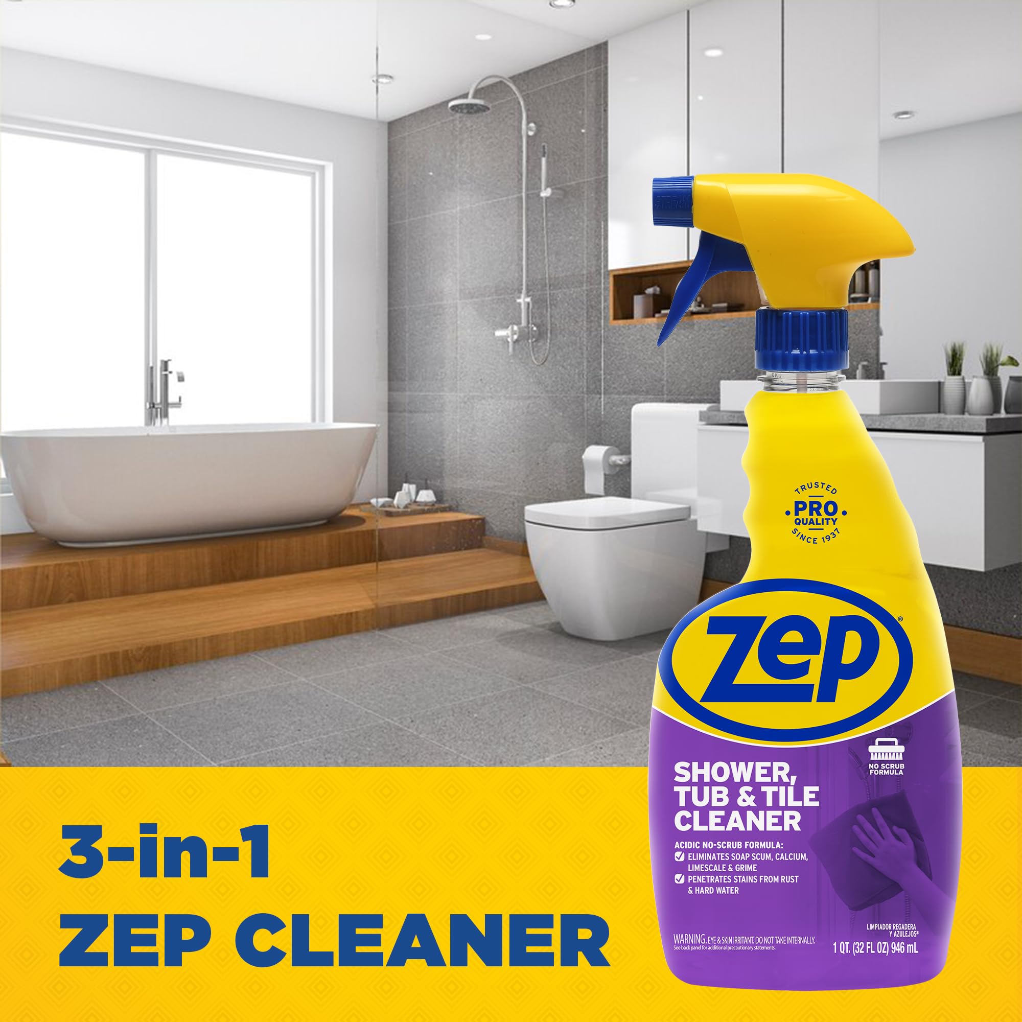 Zep Shower Tub and Tile Cleaner 32 oz ZUSTT32 (Case of 4) -Eliminates Hard Water Stains and limescale