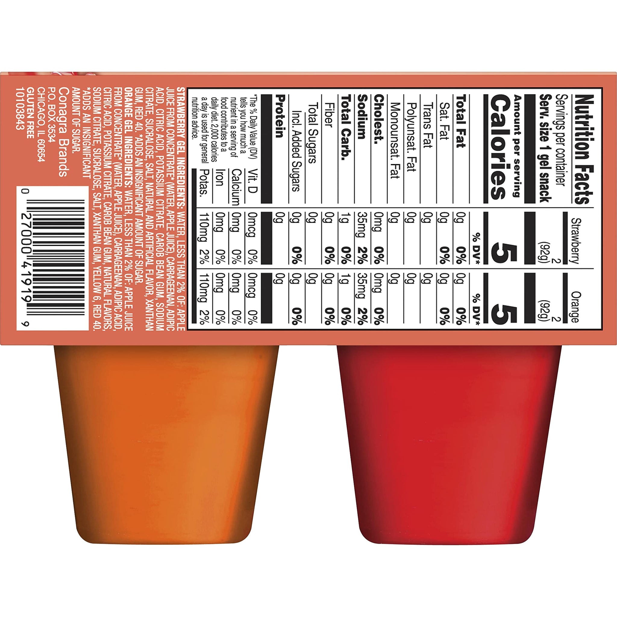 Snack Pack Zero Sugar Strawberry and Orange Flavored Low Calorie Juicy Gels Cups, 3.25 oz., 4-Count