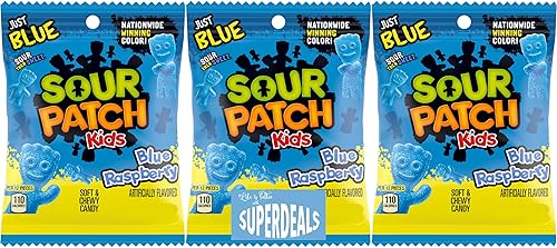 Sour Patch Kids (Pack of 3) Soft and Chewy Candy bundled by SUPERDEALS with Mystery Gift (8 oz, Blue Raspberry)