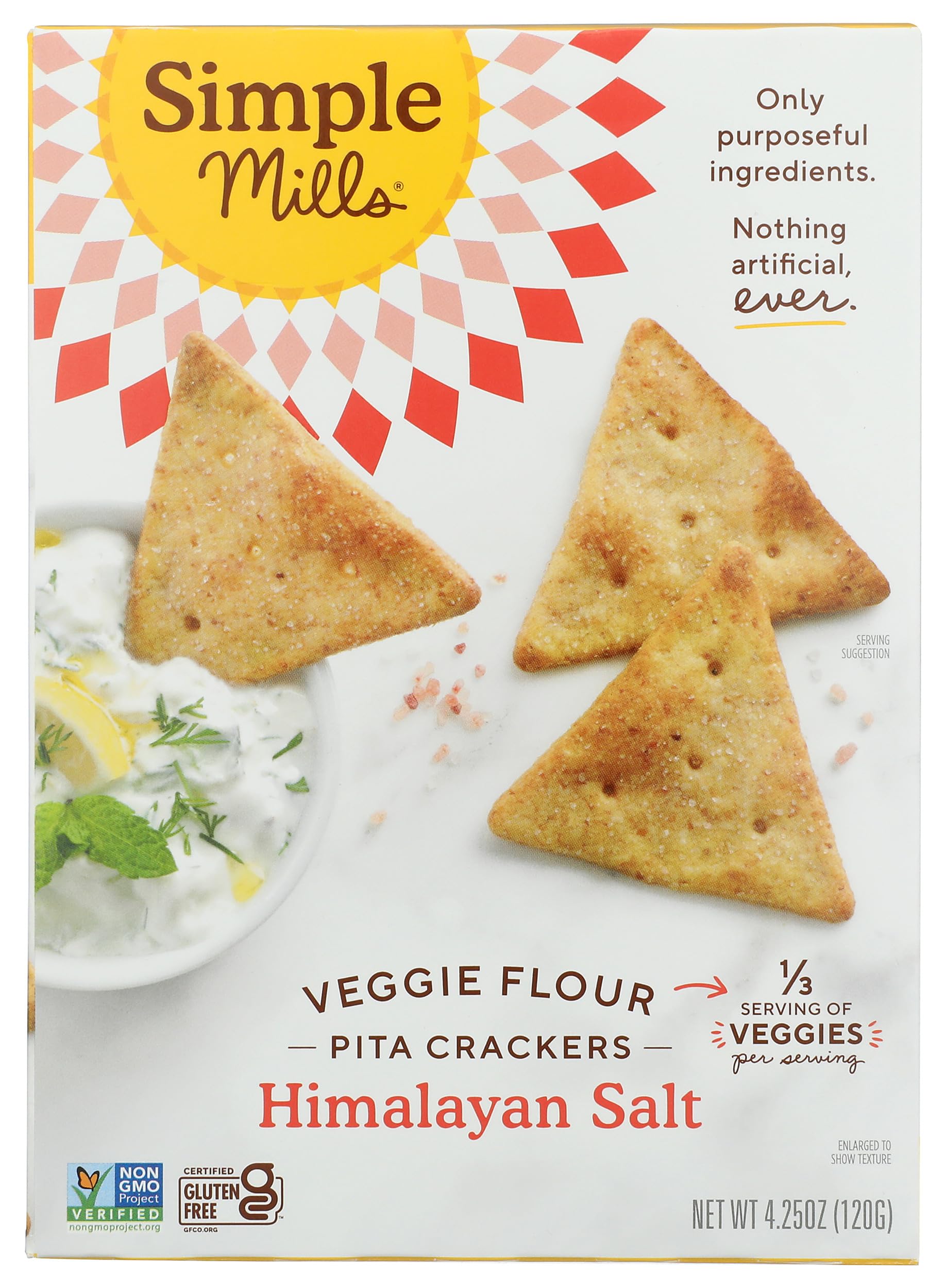 Simple Mills Veggie Pita Crackers, Himalayan Salt - Gluten Free, Vegan, Healthy Snacks, Paleo Friendly, 4.25 Ounce (Pack of 1)