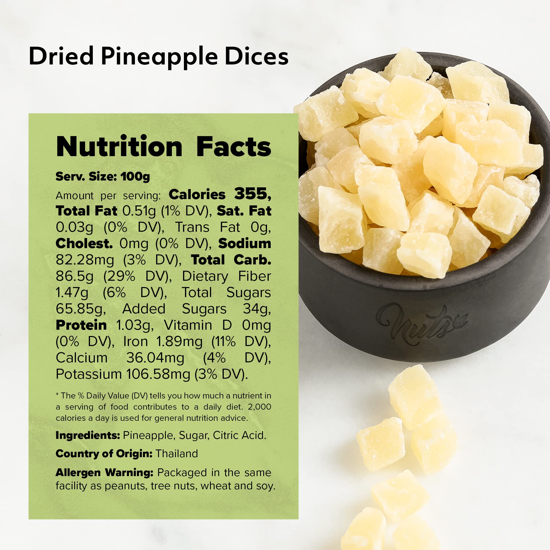 NUTS U.S. - Dried Pineapple Dices | No Added Colors and No Artificial Flavors | NON- GMO | Packed In Resealable Bags!!! (2 LBS)