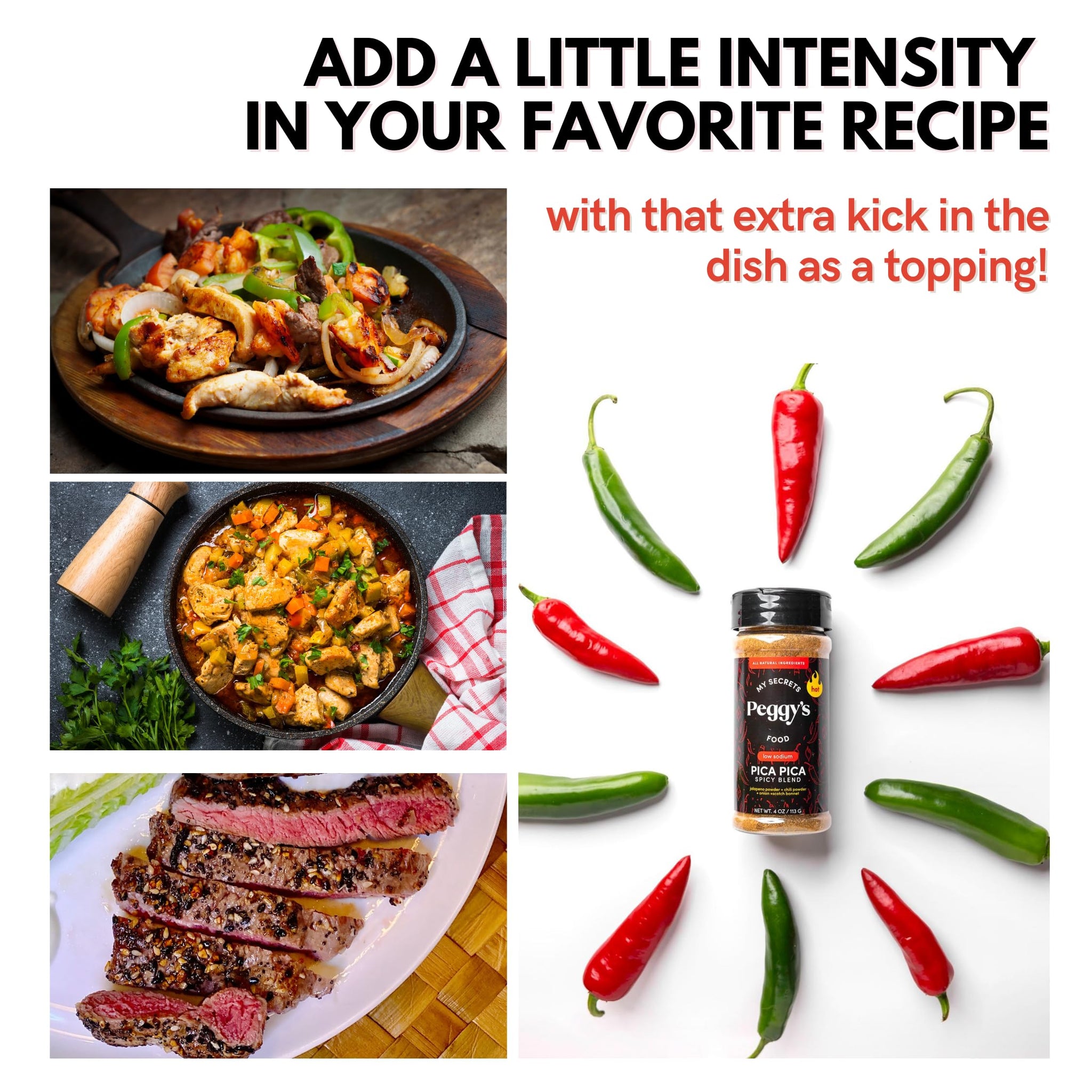My Secrets Peggy's Food Pica Pica Spicy Blend - Premium Gourmet Seasoning with Jalapeño, Chili, and Scotch Bonnet Pepper - All-Purpose Heat