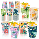 Disposable Paper Cup 9oz 48 Pcs - 6 Unique Floral Designs Drinking Cup, Perfect for Spring Birthday Parties, Easter, Bridal Showers, Weddings, Tea