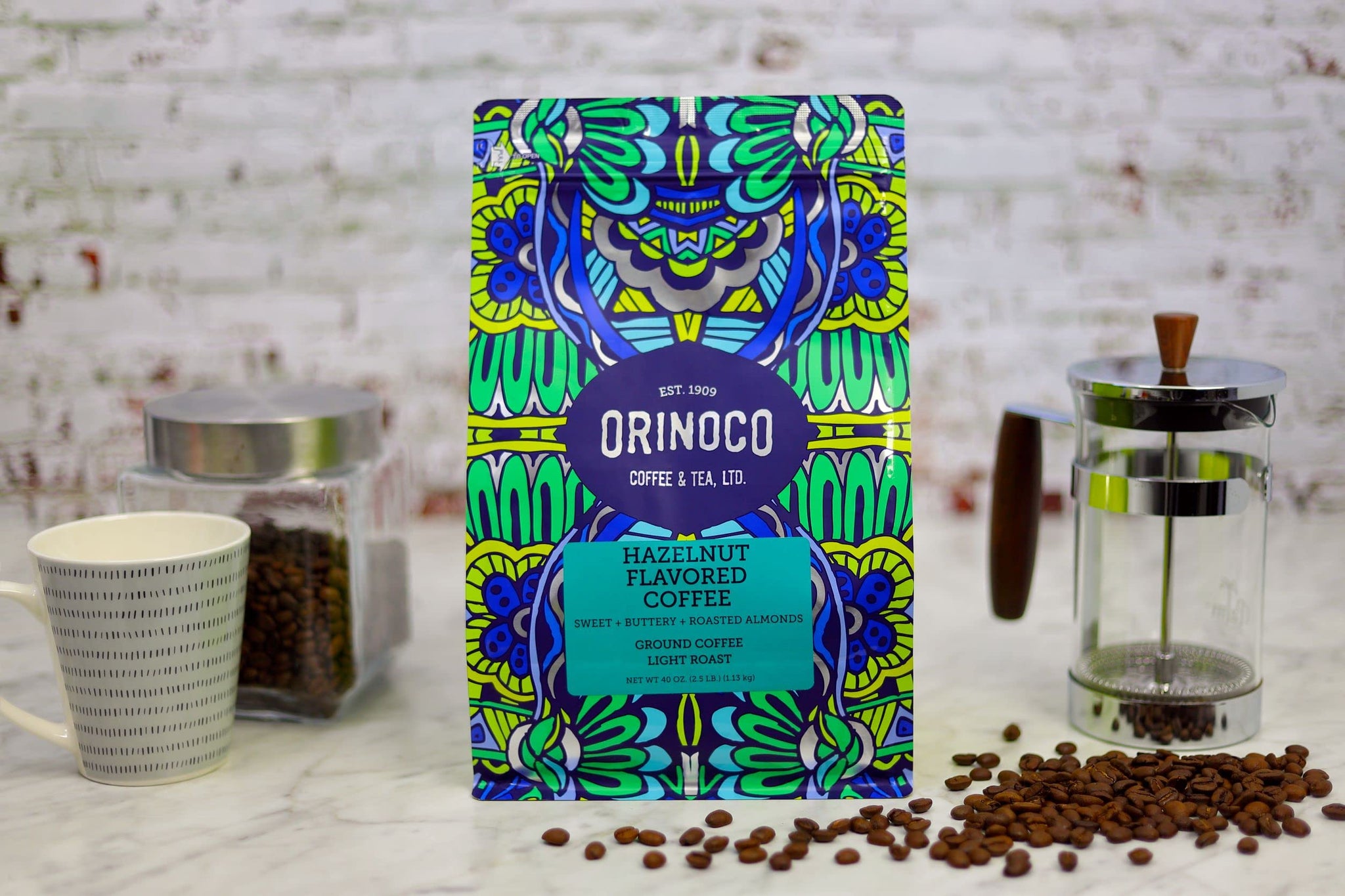 Orinoco Hazelnut Flavored Coffee 2.5lb bag, Light Roast, Ground Coffee, 100% Arabica beans