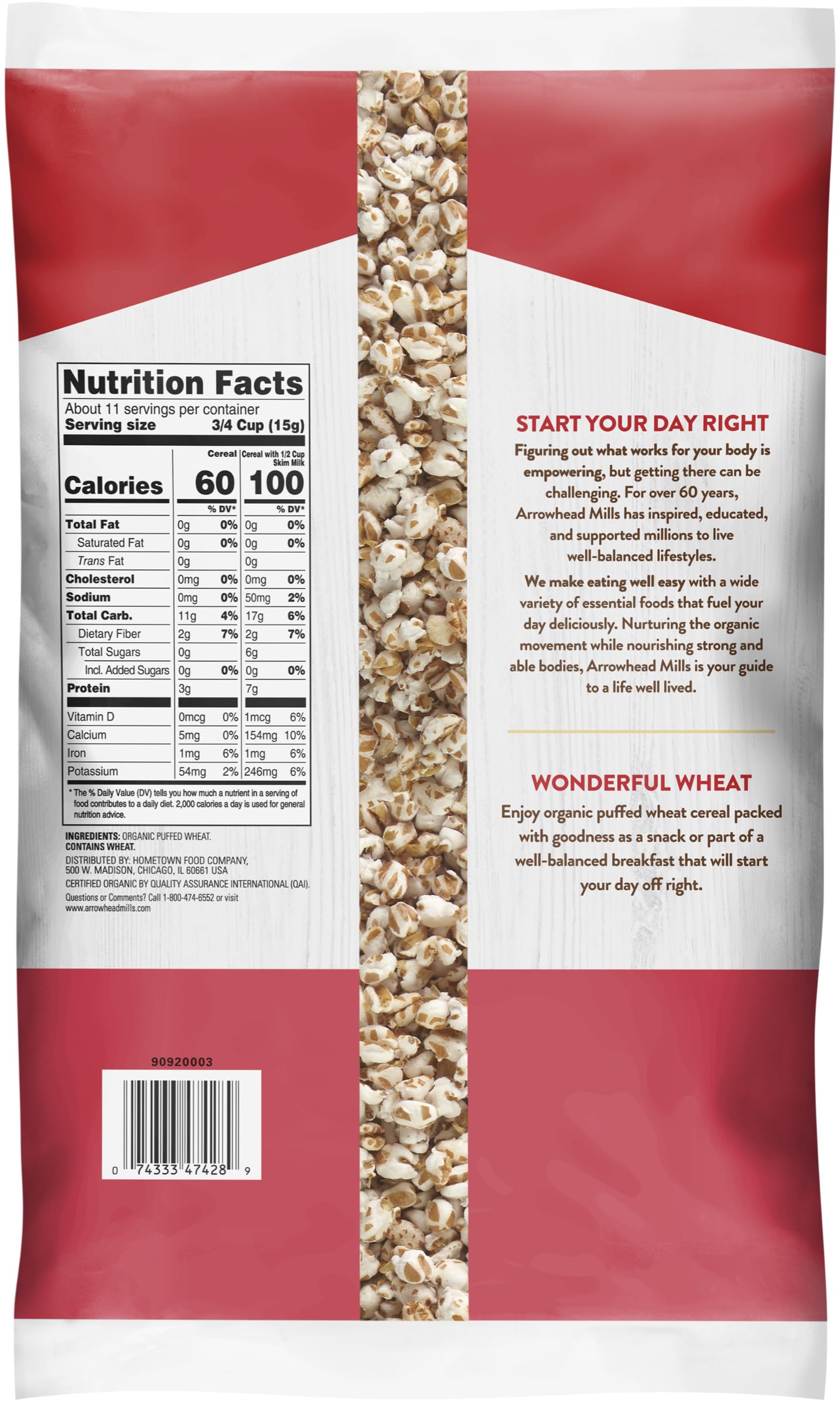 Arrowhead Mills Cereal, Puffed Wheat, 6 oz. Bag (Pack of 4)