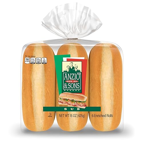 Anzio & Sons White Sub Rolls, 6 count, (2.5 oz each), Sandwich Rolls, 15 oz Bag