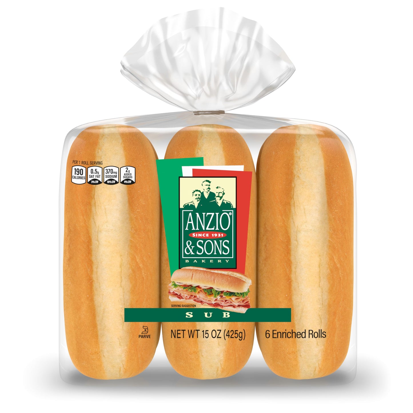 Anzio & Sons White Sub Rolls, 6 count, (2.5 oz each), Sandwich Rolls, 15 oz Bag