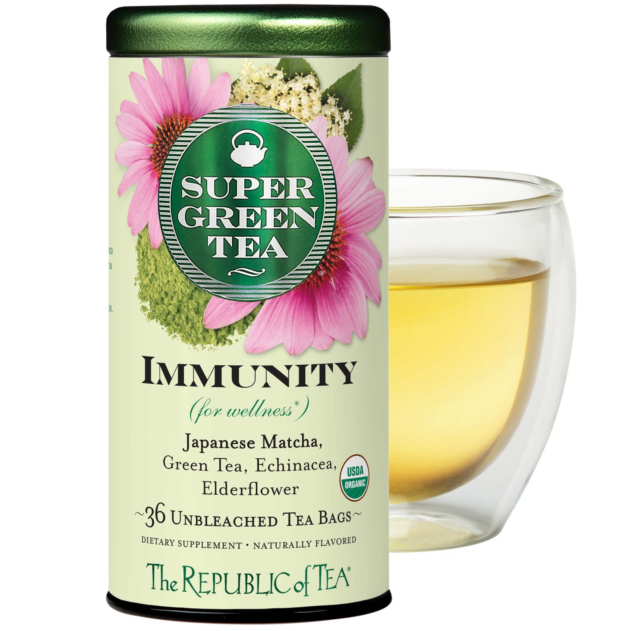 The Republic of Tea - Organic Immunity SuperGreen Green Tea, 36 Tea Bags, Wellness Support, Gluten Free