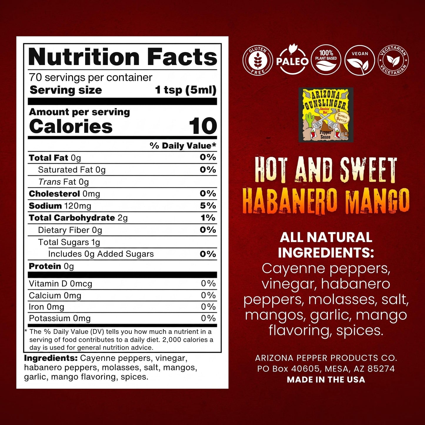 Arizona Gunslinger Habanero Mango Buffalo Wing Sauce Hot & Sweet - Spicy Condiment with Real Peppers and Mango Habanero Sauce, Organic Sweet Chili